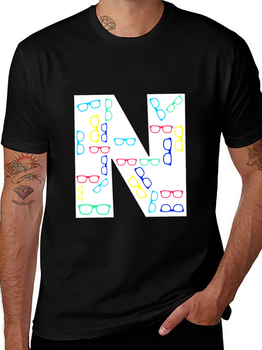 Letter N Glasses Pattern T-Shirt