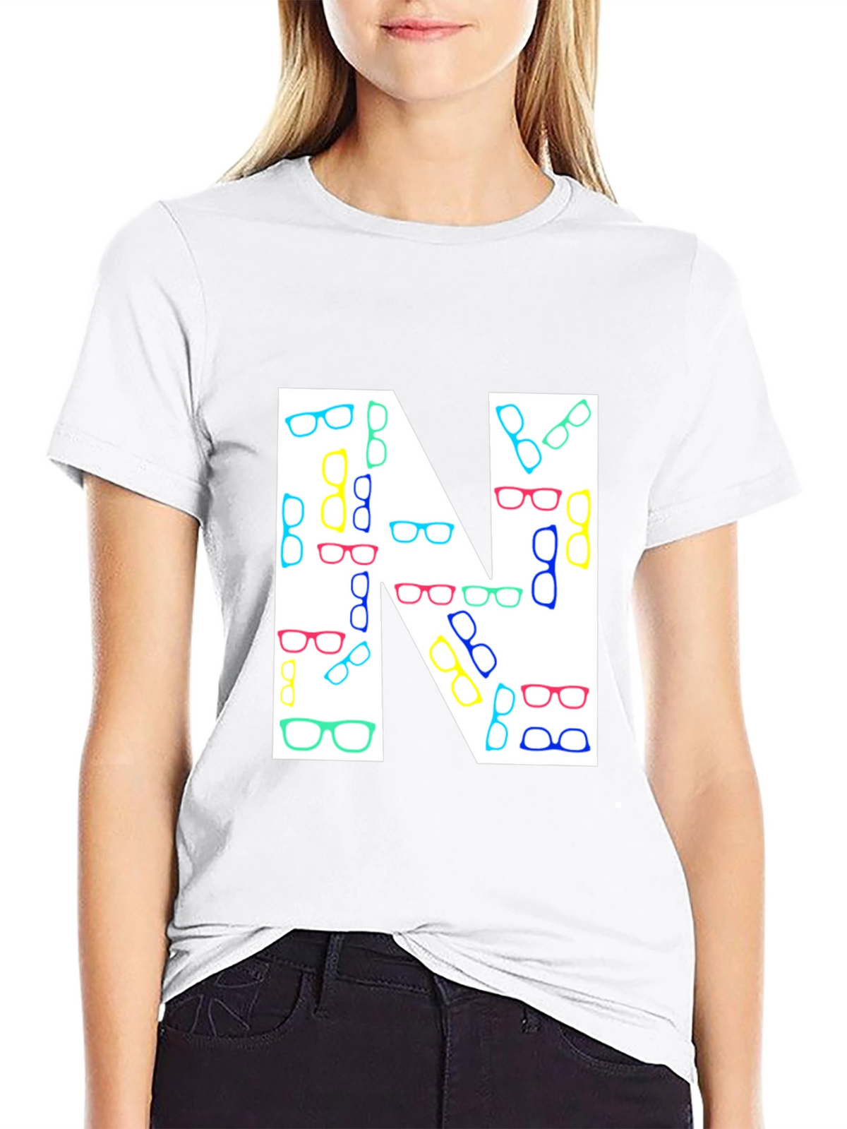 Letter N Glasses Pattern T-Shirt