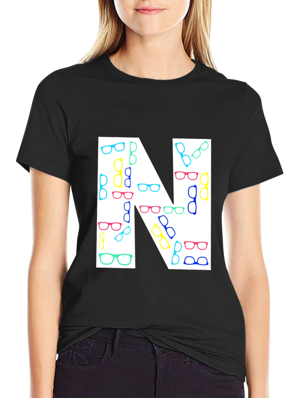 Letter N Glasses Pattern T-Shirt