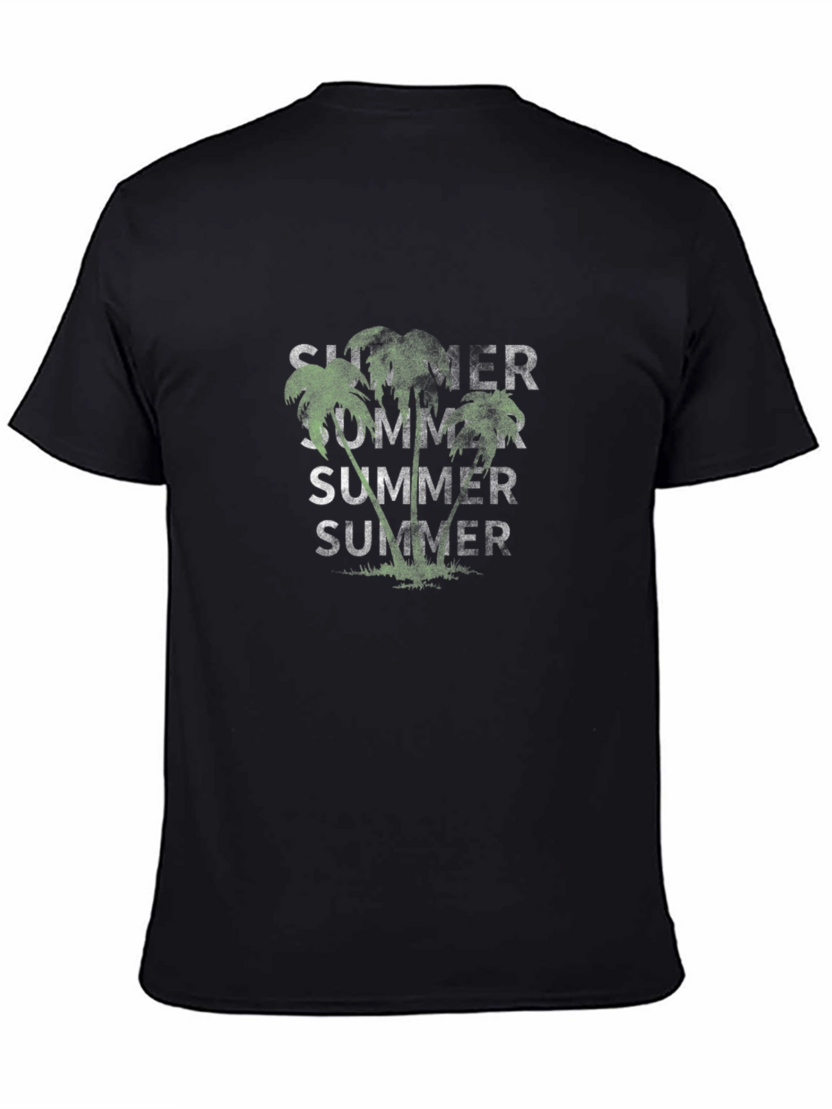 Summer Palms Graphic Tee - Casual Black T-Shirt