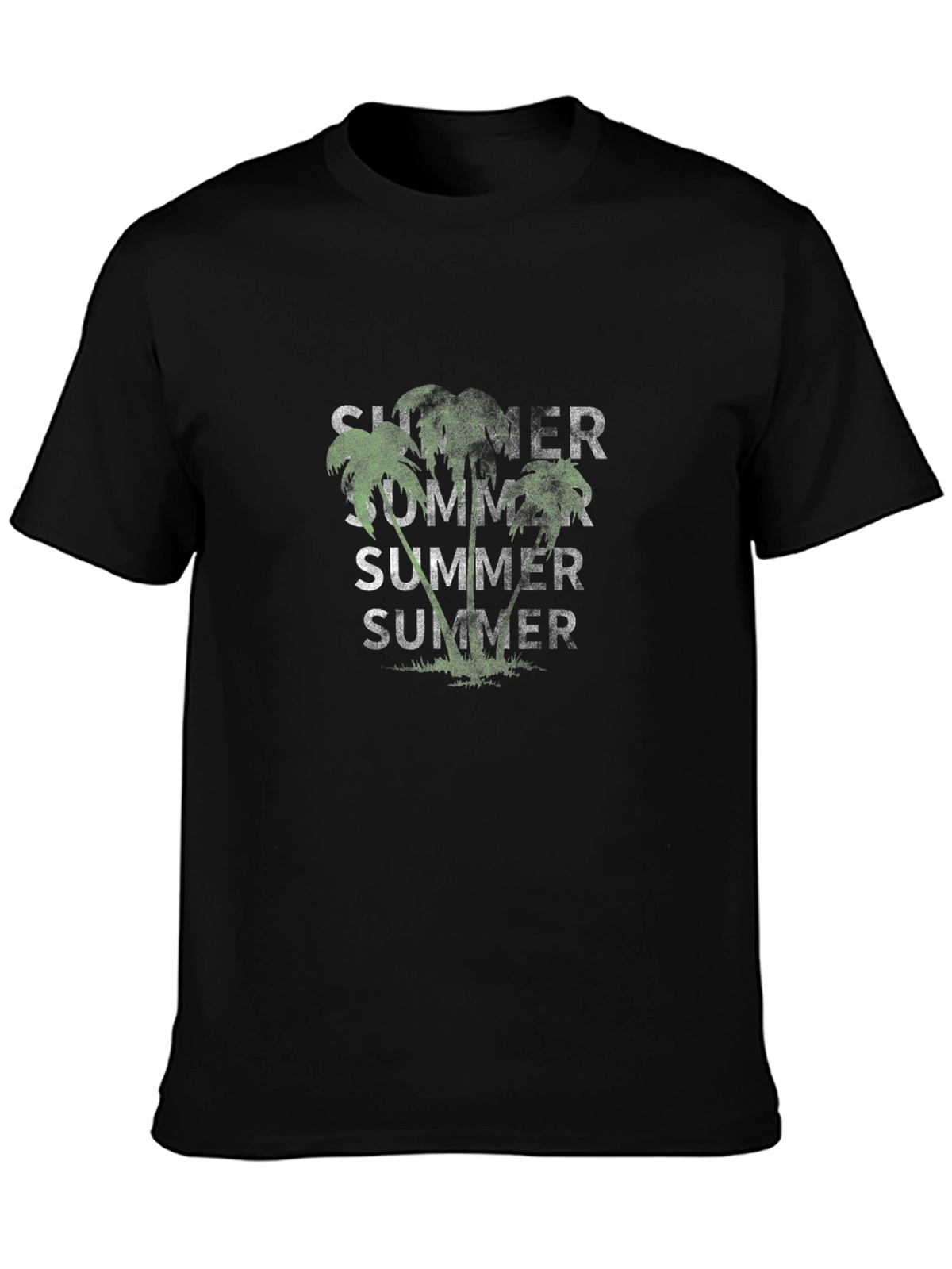 Summer Palms Graphic Tee - Casual Black T-Shirt