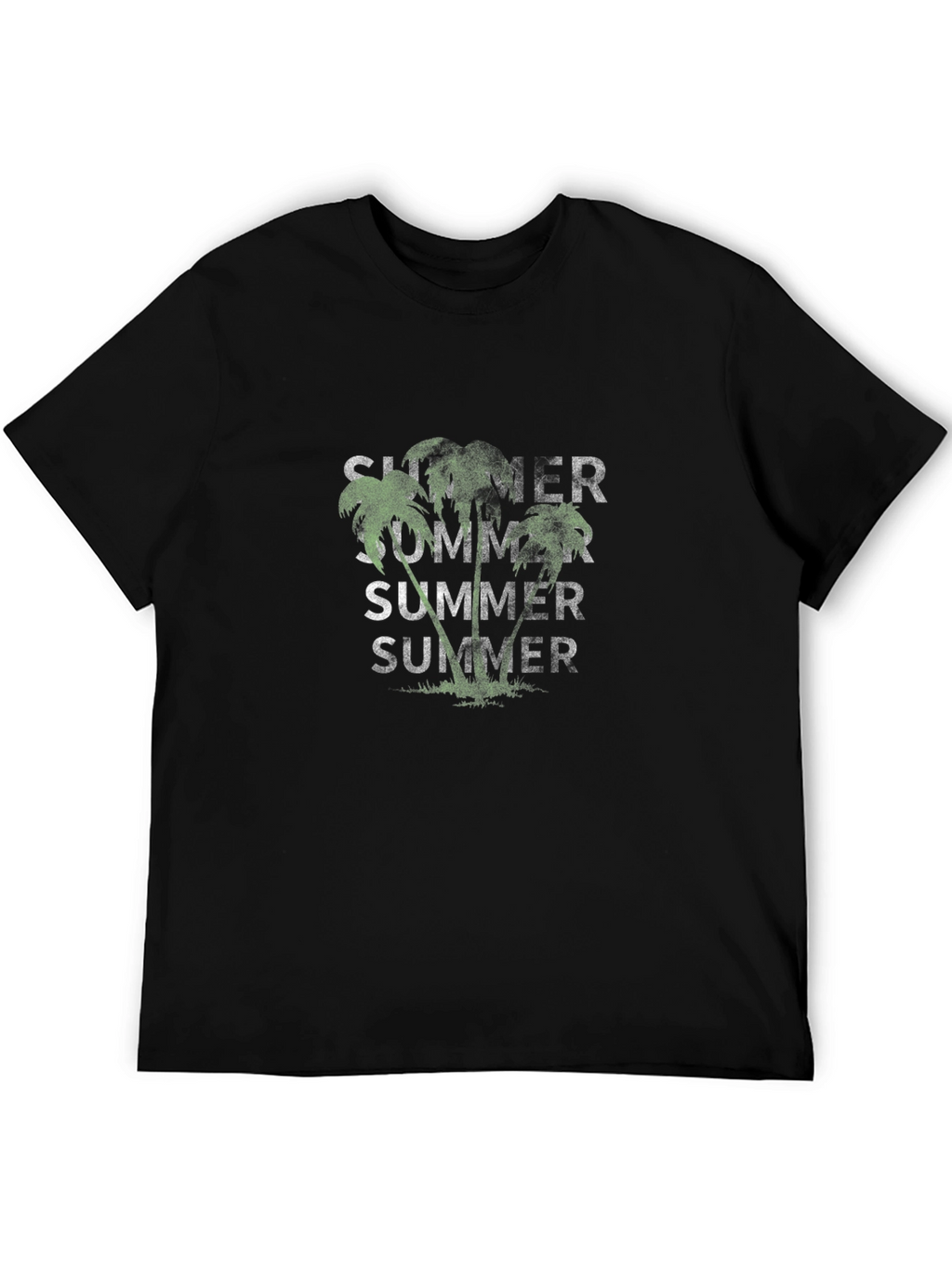 Summer Palms Graphic Tee - Casual Black T-Shirt