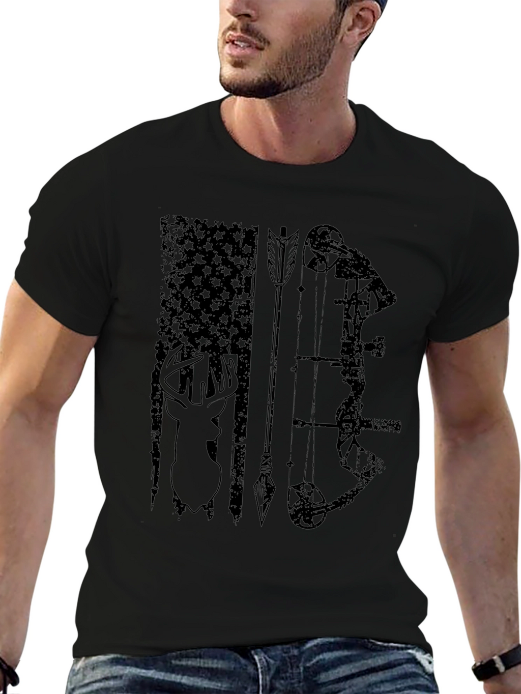 Mens Black Hunting Graphic T-Shirt