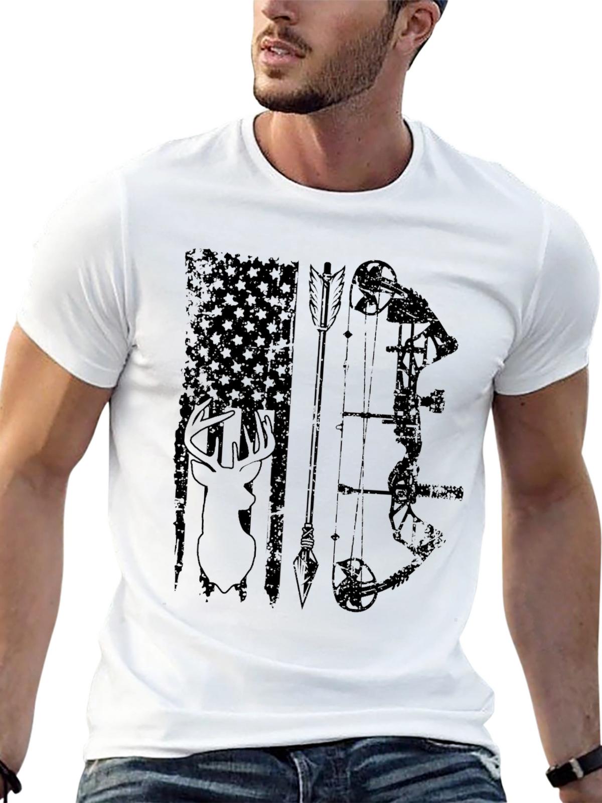 Mens Black Hunting Graphic T-Shirt