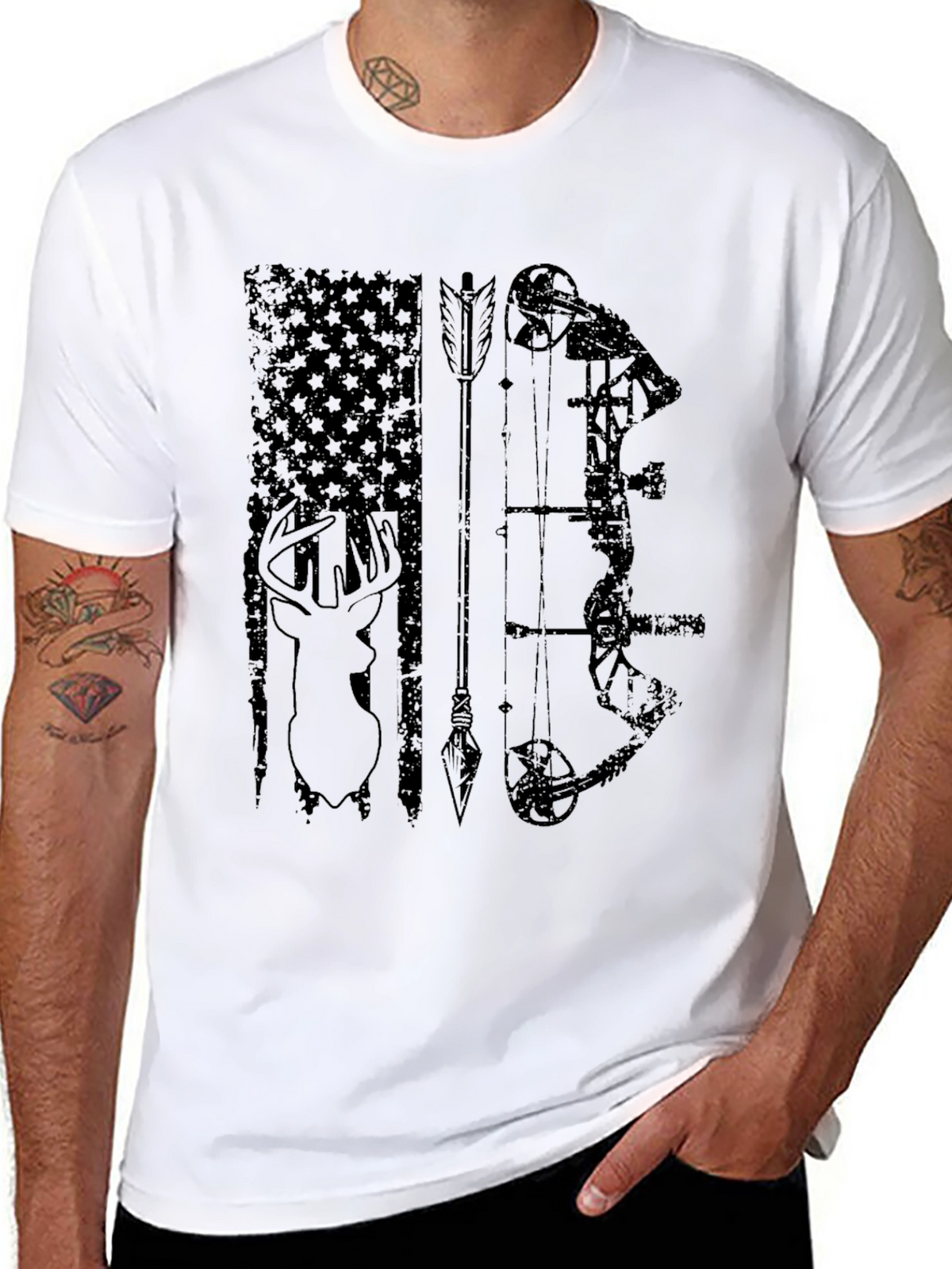 Mens Black Hunting Graphic T-Shirt