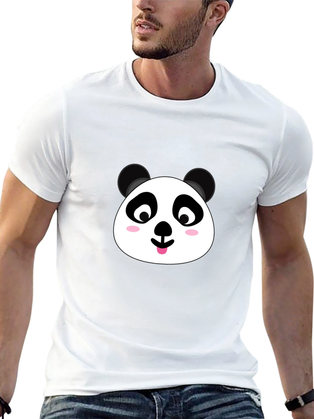 Cute Panda Face Graphic Black T-Shirt