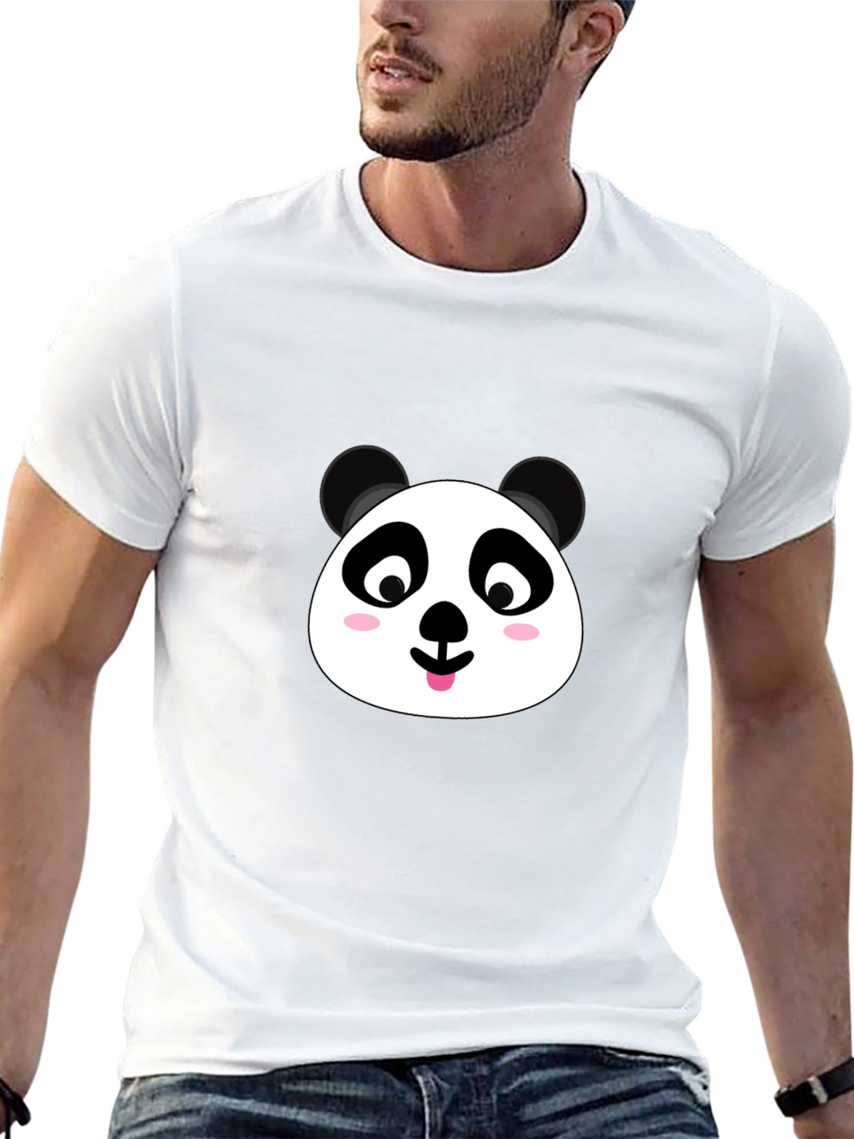 Cute Panda Face Graphic Black T-Shirt