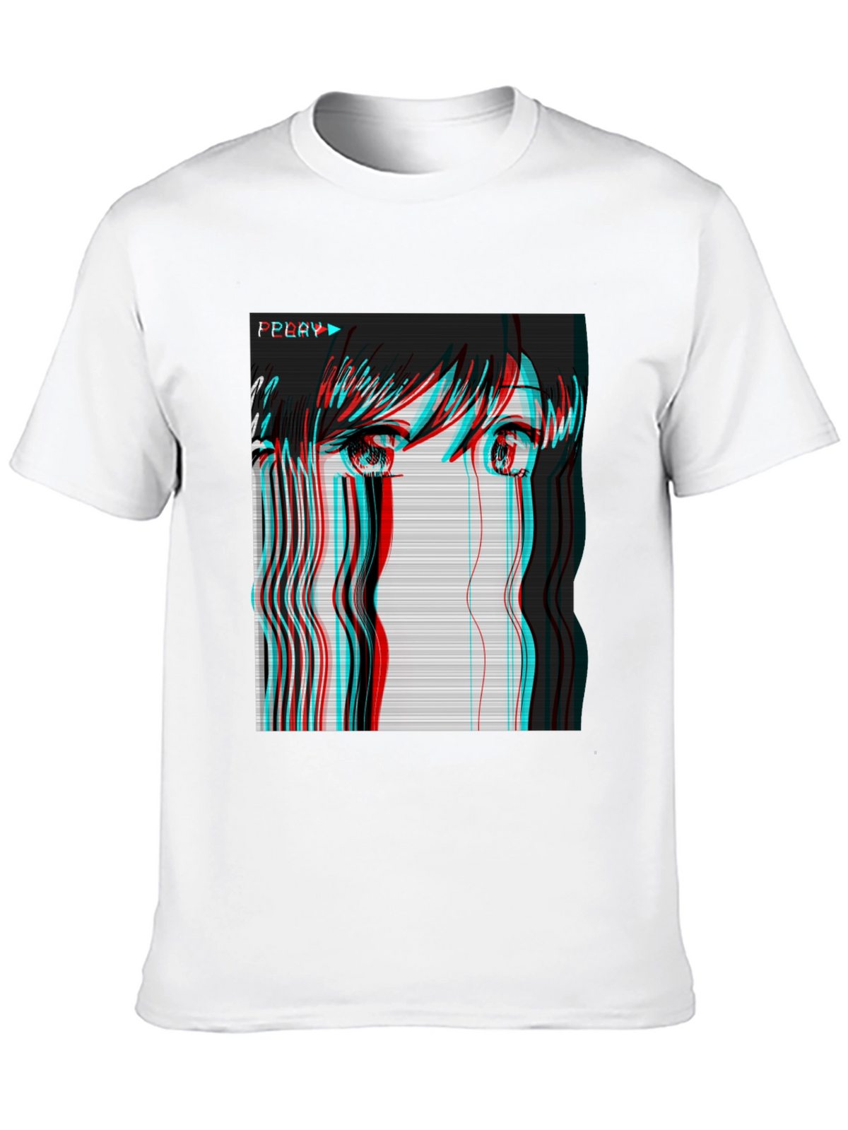 Anime Girl Glitch Black T-Shirt