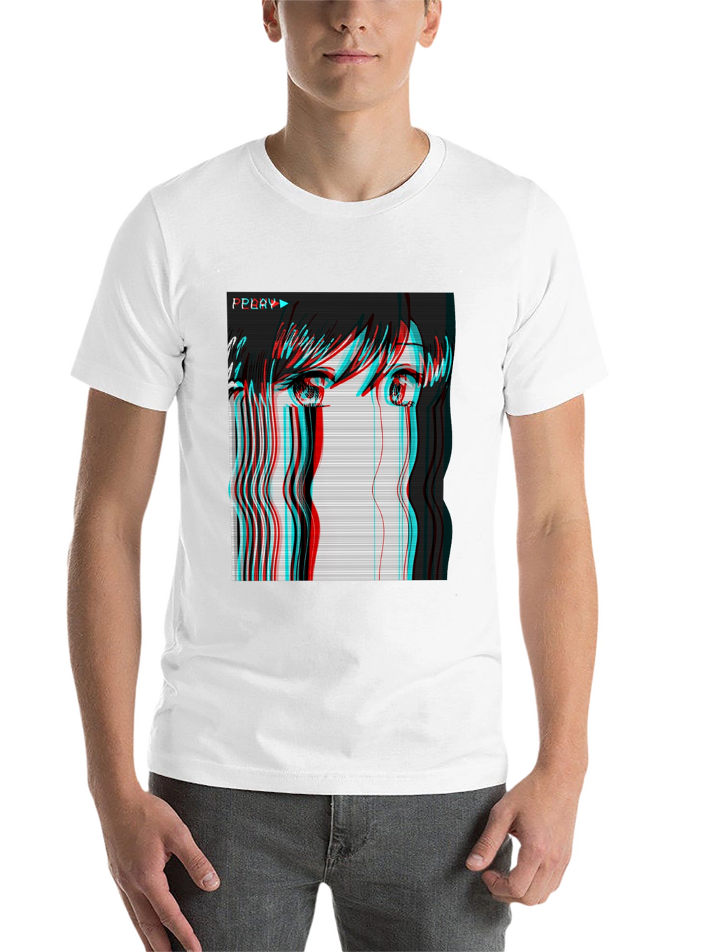 Anime Girl Glitch Black T-Shirt