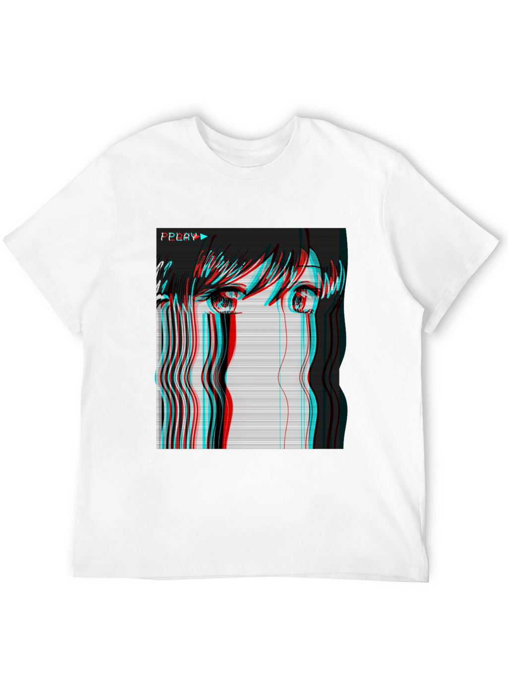 Anime Girl Glitch Black T-Shirt