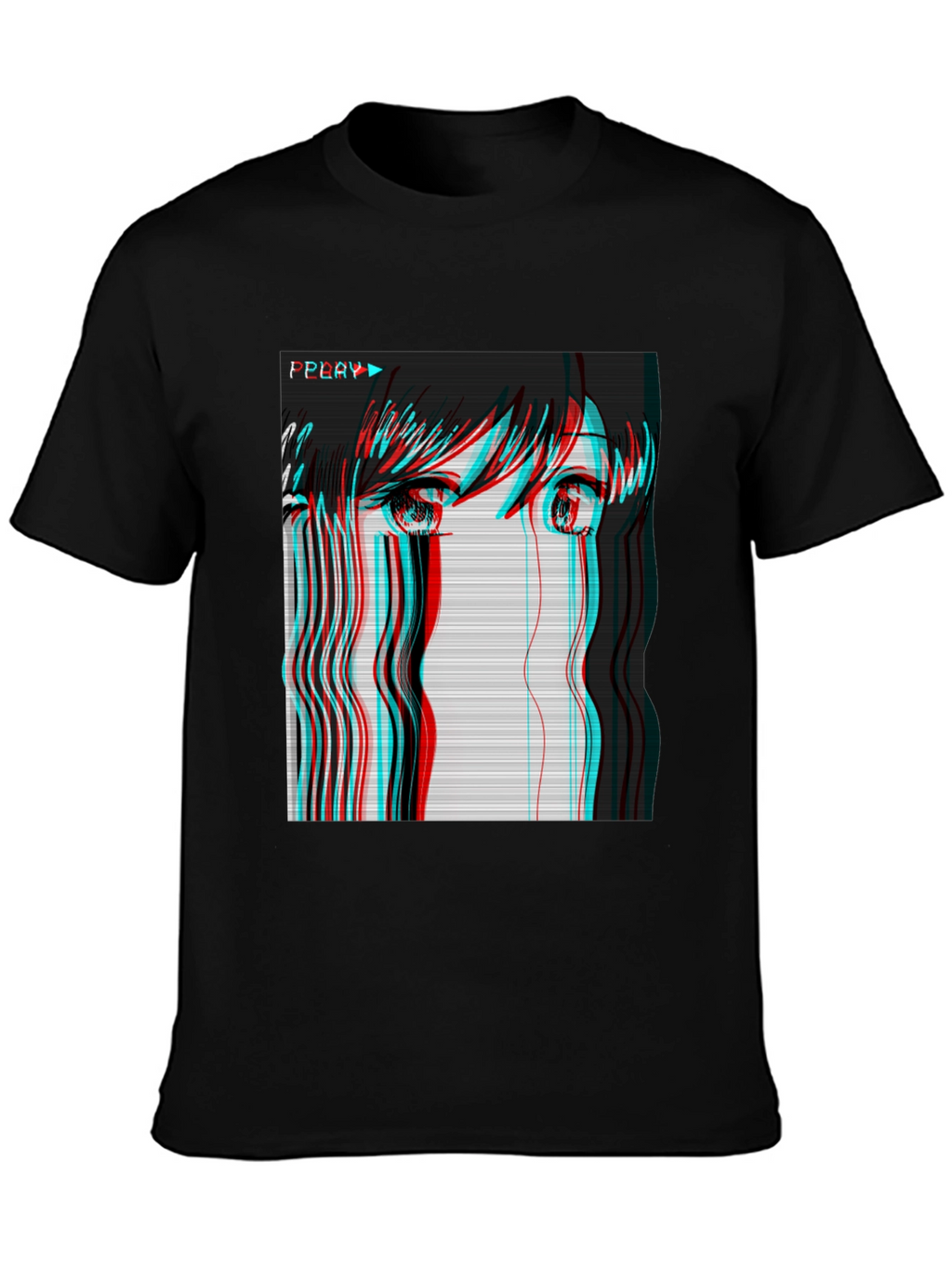 Anime Girl Glitch Black T-Shirt