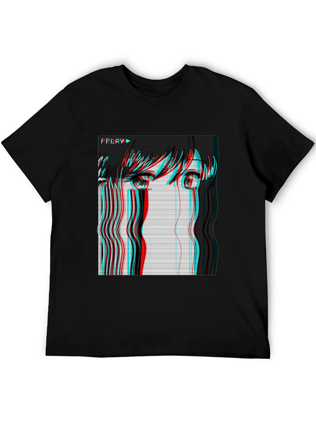 Anime Girl Glitch Black T-Shirt