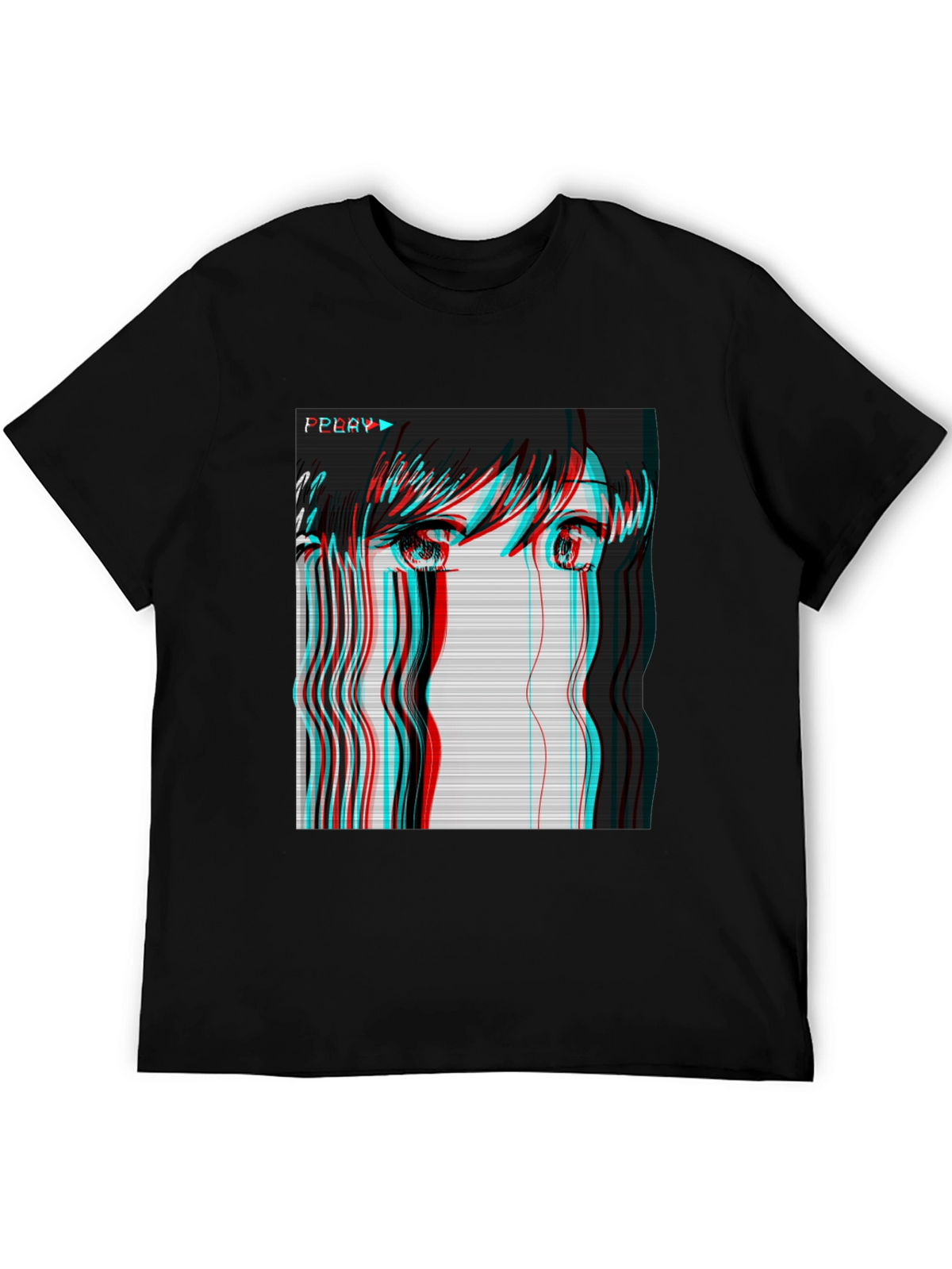 Anime Girl Glitch Black T-Shirt