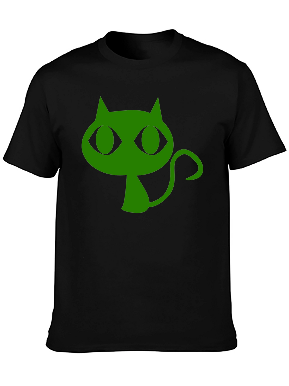 Green Cat Graphic Black T-Shirt