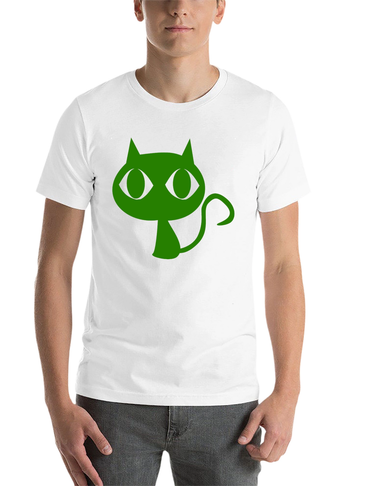 Green Cat Graphic Black T-Shirt