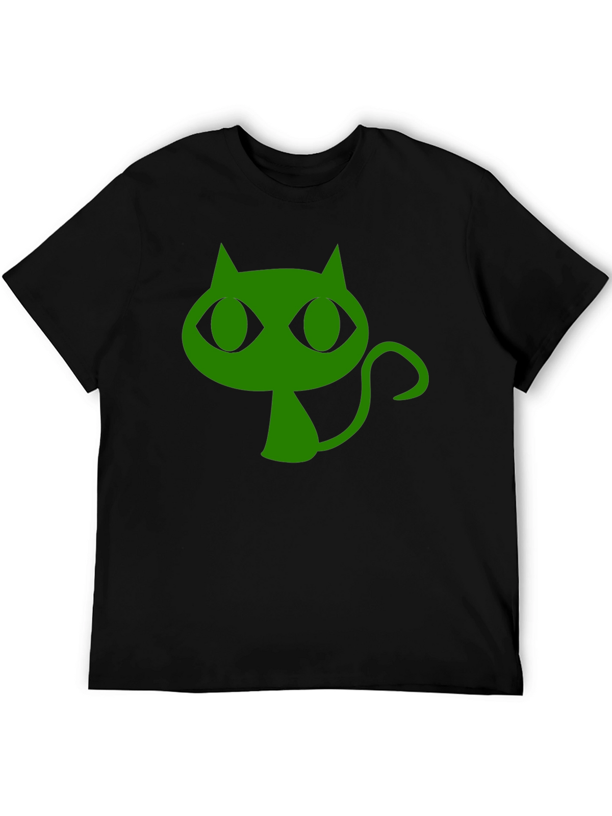 Green Cat Graphic Black T-Shirt