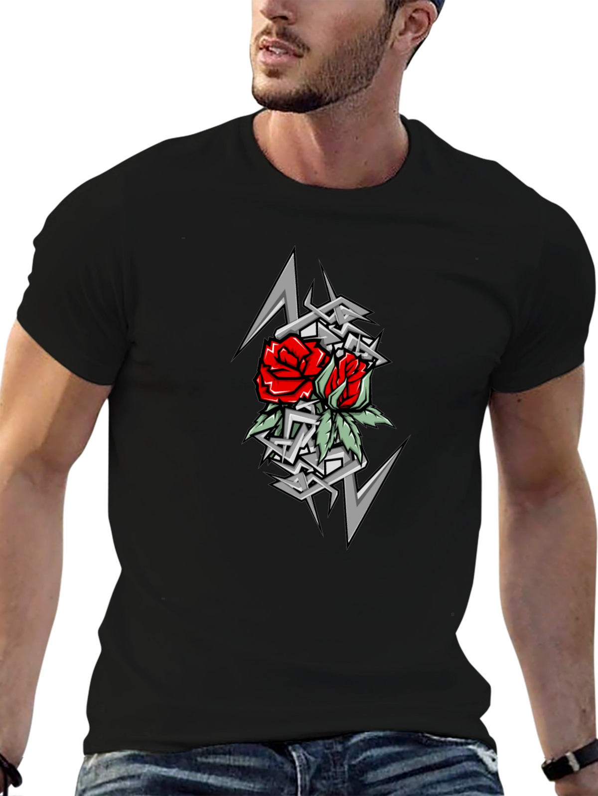 Rose Tattoo Graphic T-Shirt - Black