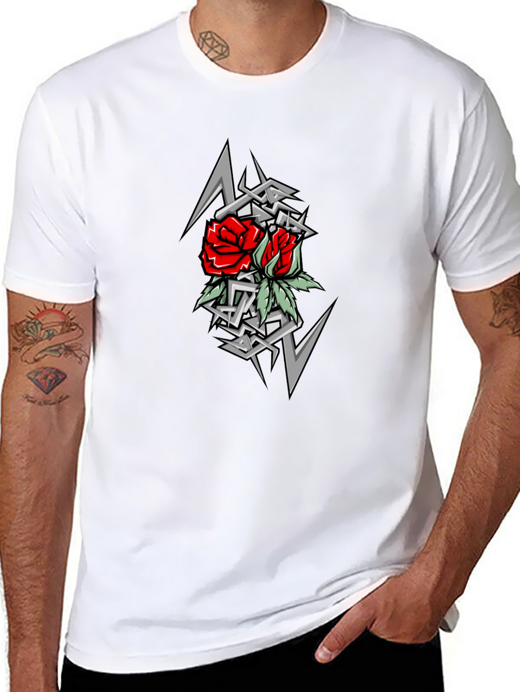 Rose Tattoo Graphic T-Shirt - Black