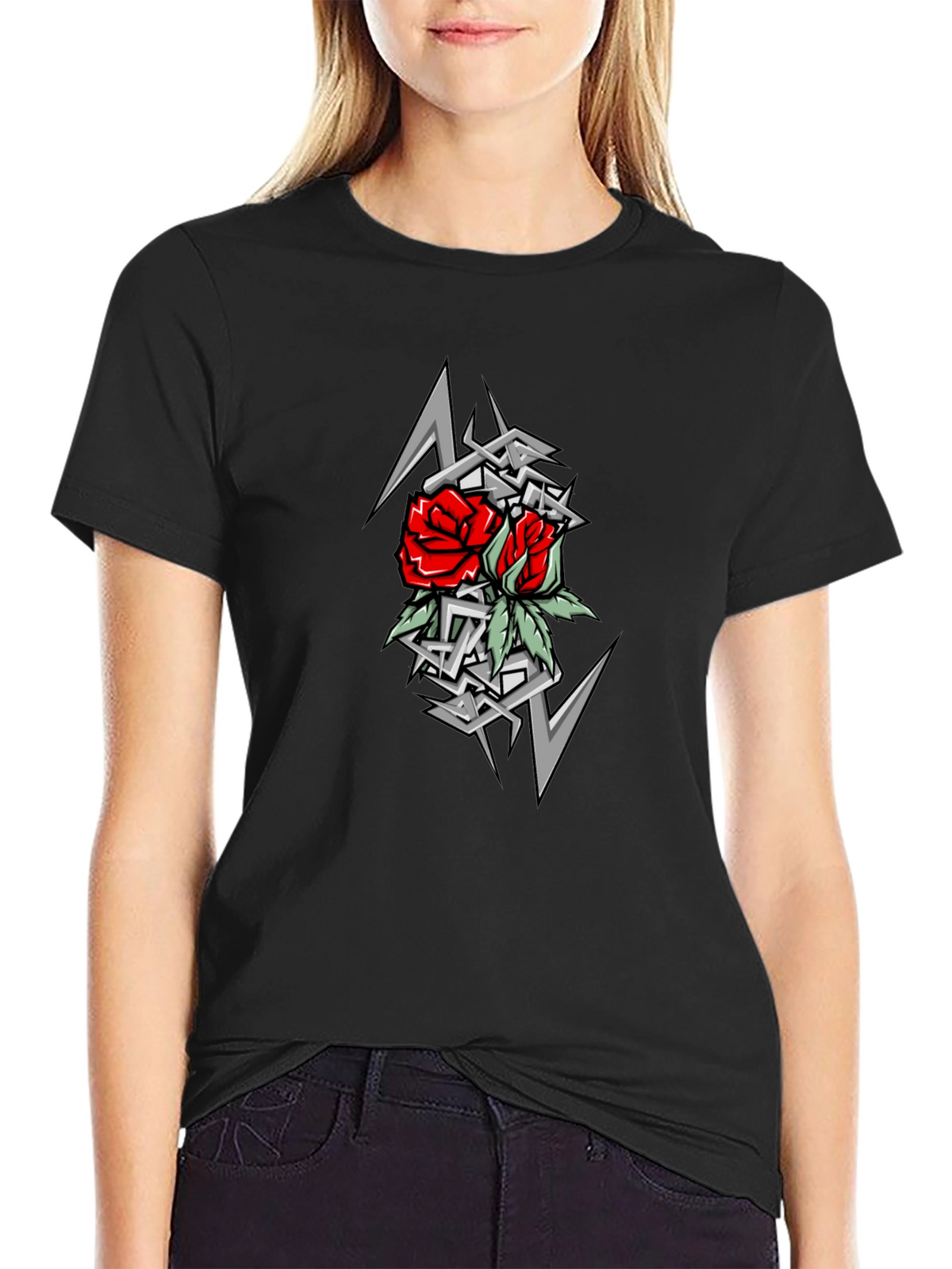 Rose Tattoo Graphic T-Shirt - Black