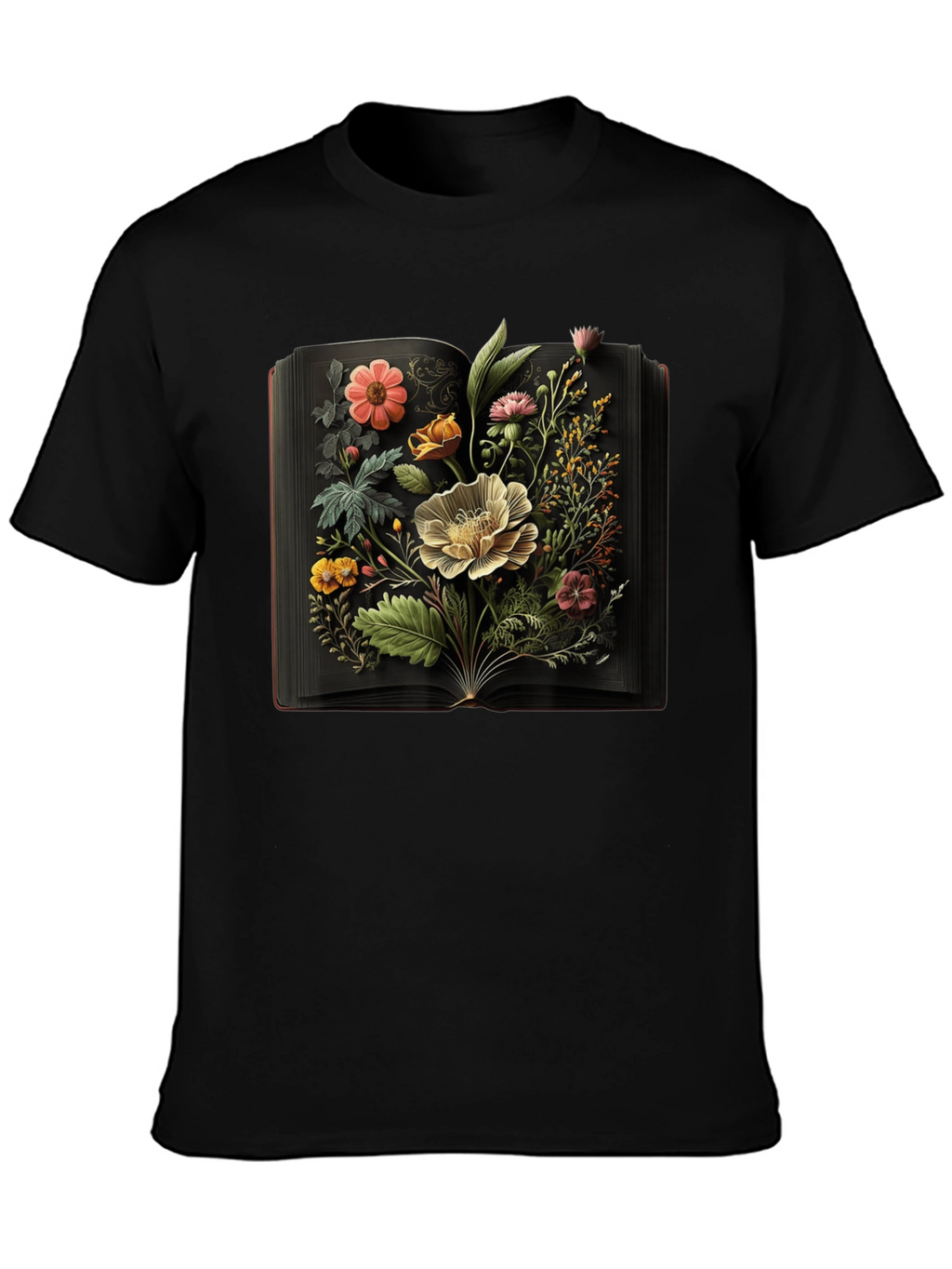 Floral Book T-Shirt - Artistic Botanical Design