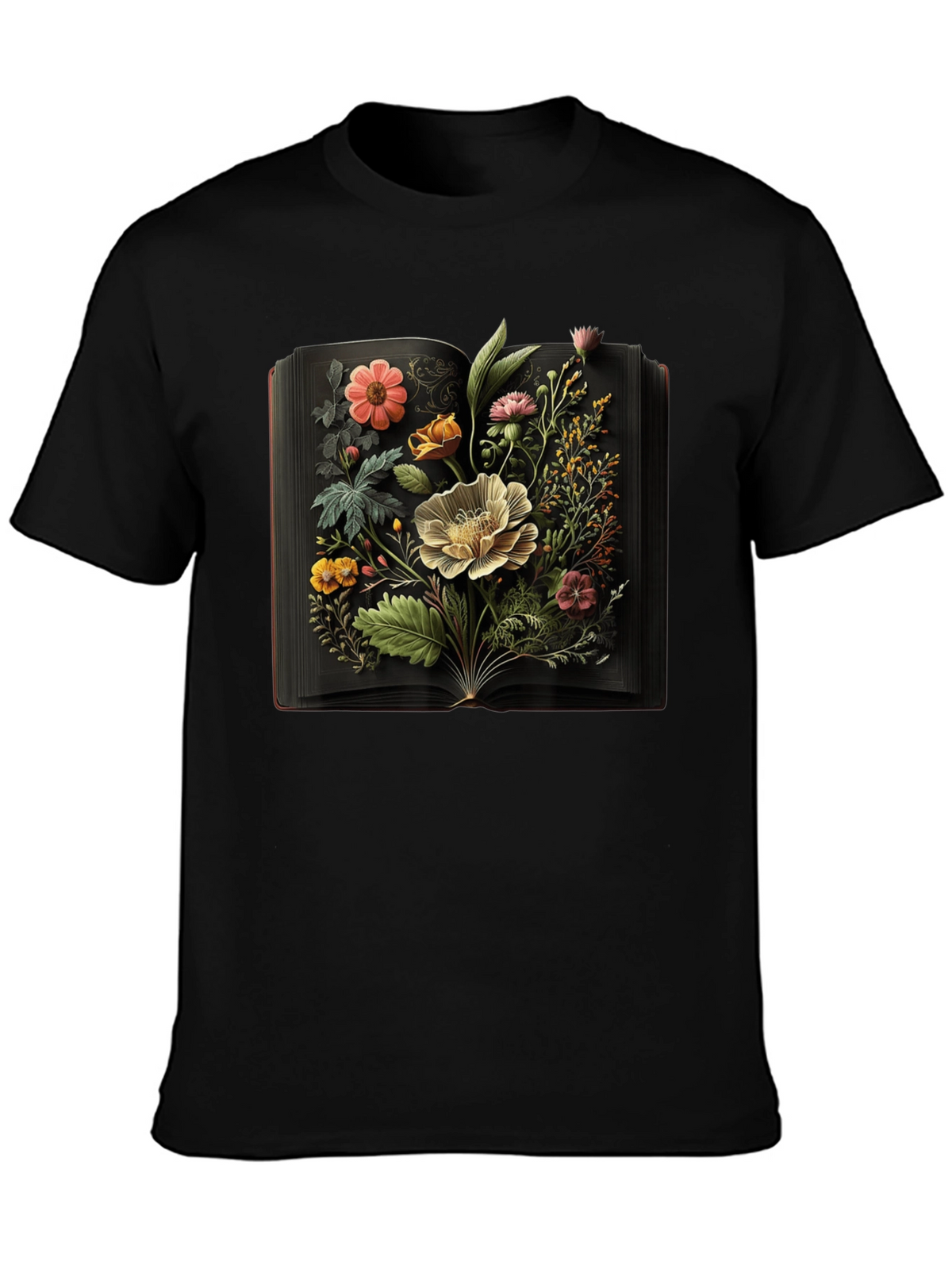 Floral Book T-Shirt - Artistic Botanical Design