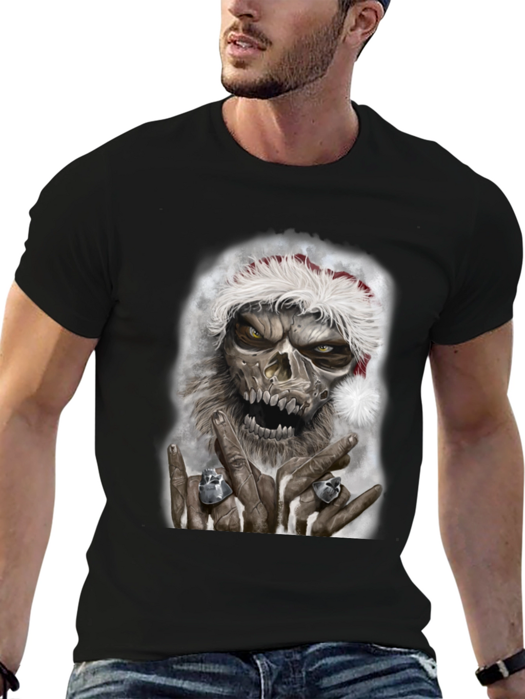 Zombie Santa Graphic Tee - Rock On Christmas T-Shirt