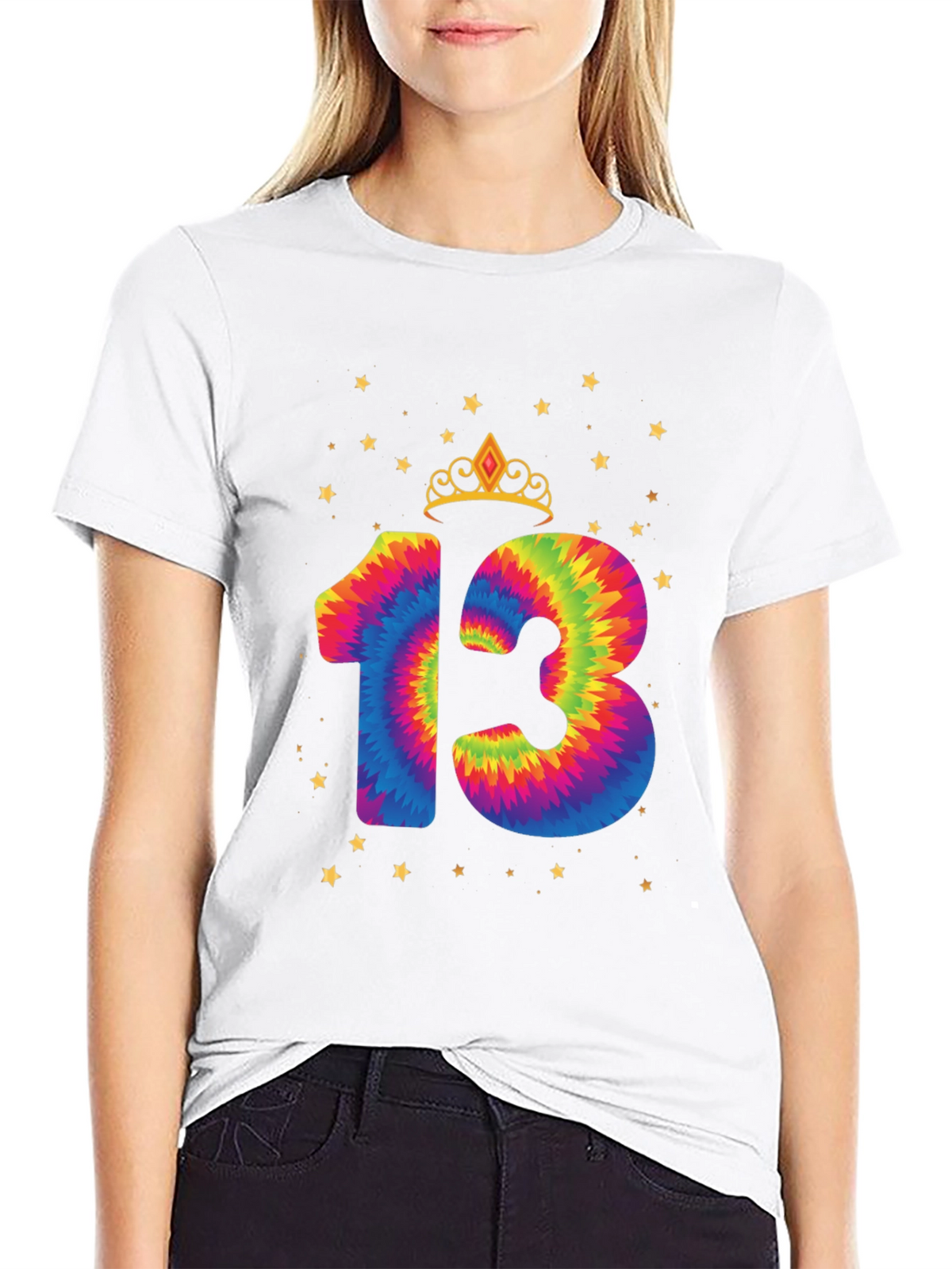 Tie Dye 13th Birthday Crown Star T-Shirt