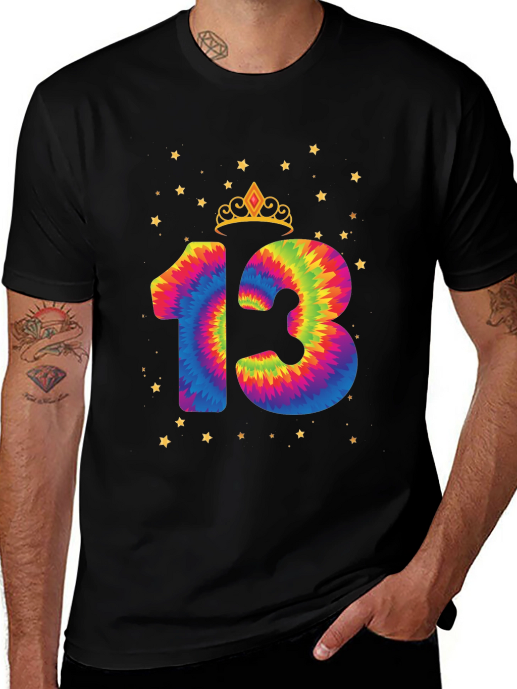 Tie Dye 13th Birthday Crown Star T-Shirt