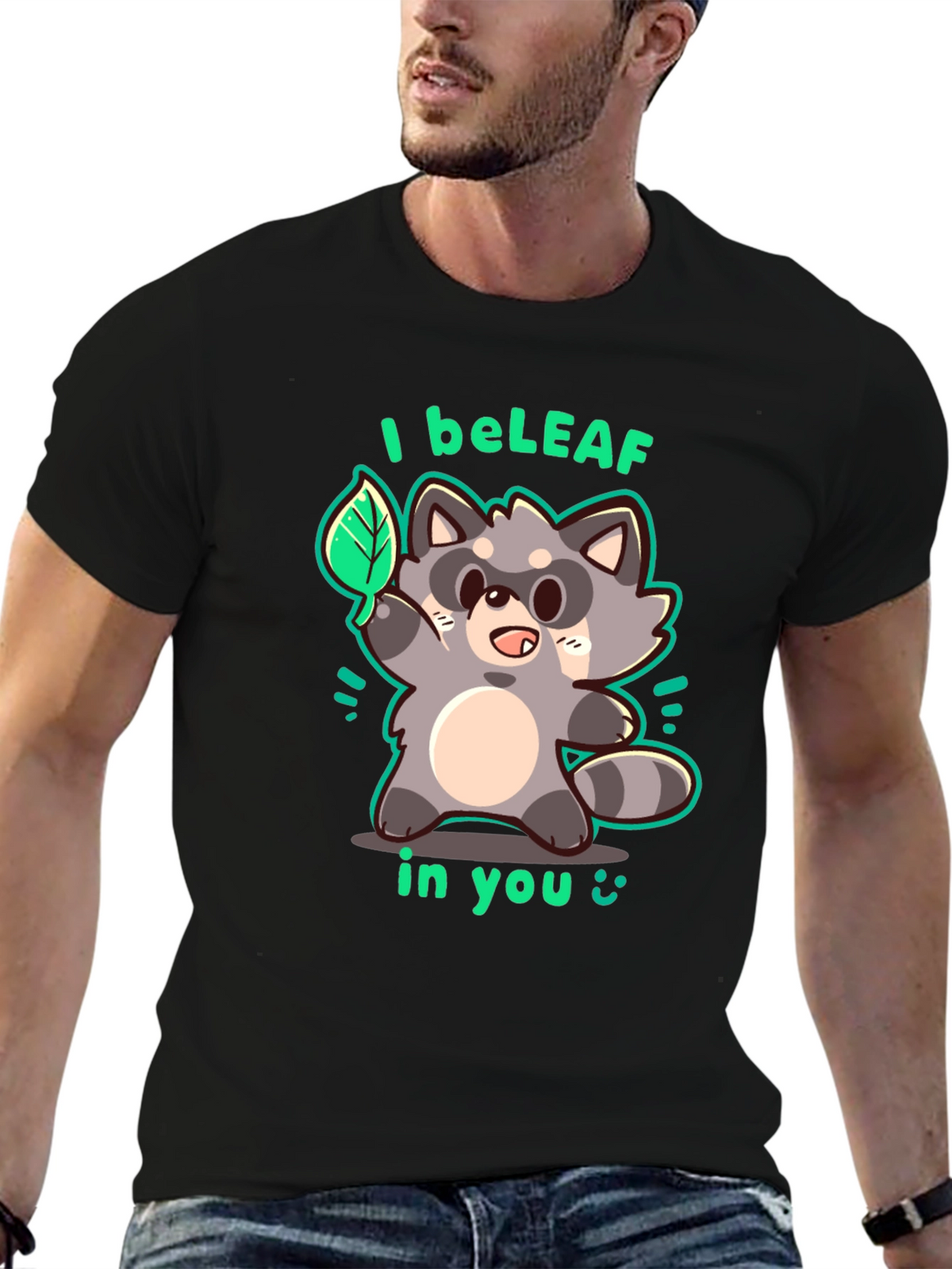 I beLEAF in You Raccoon Graphic T-Shirt