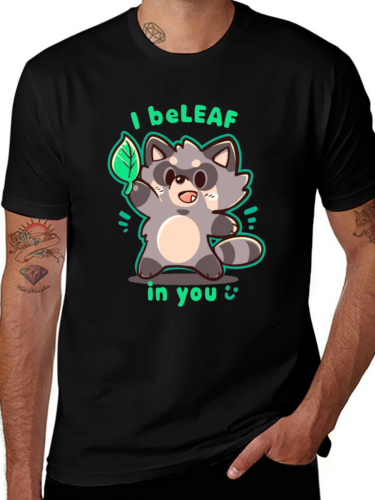 I beLEAF in You Raccoon Graphic T-Shirt