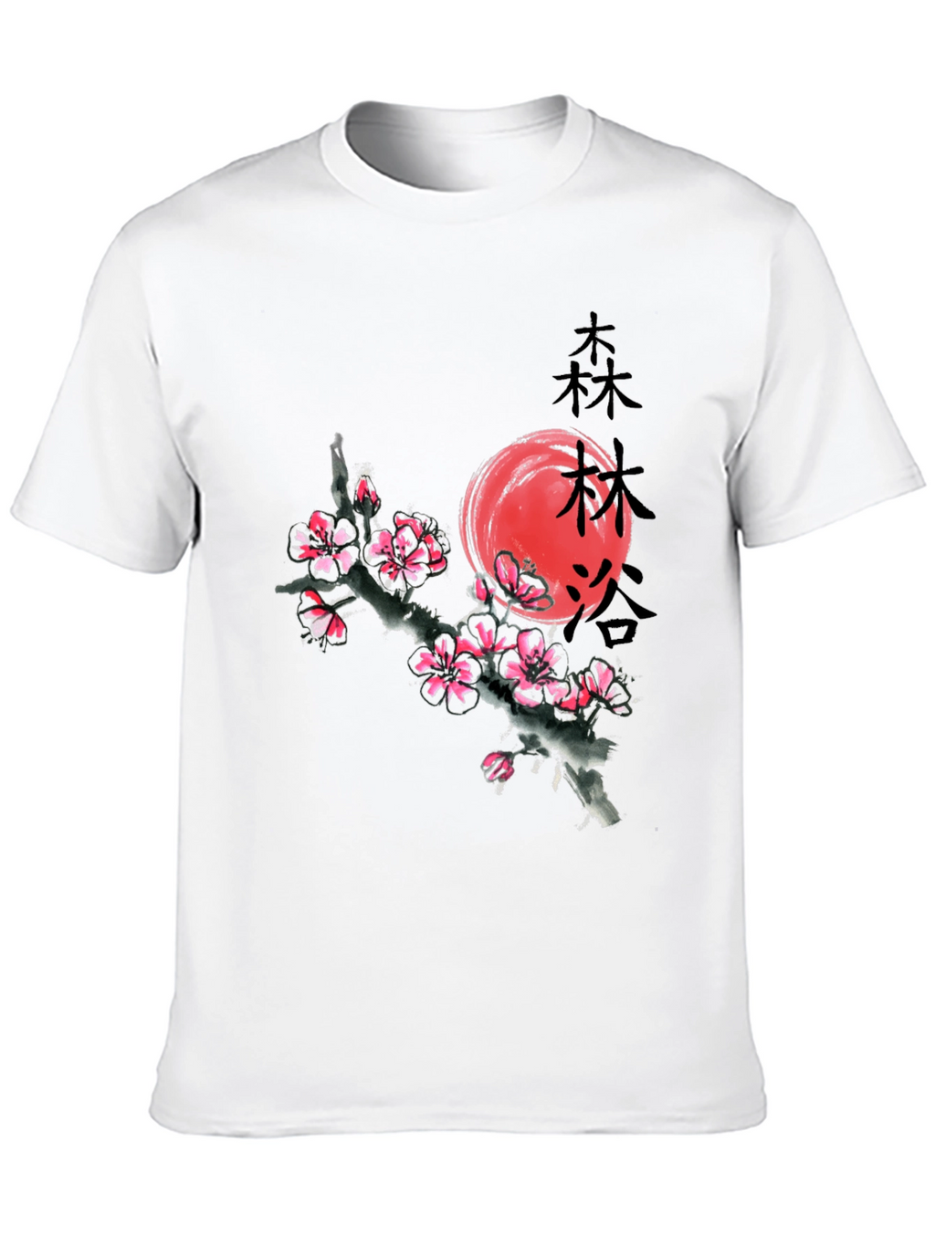 Black T-Shirt with Japanese Cherry Blossom Graphic