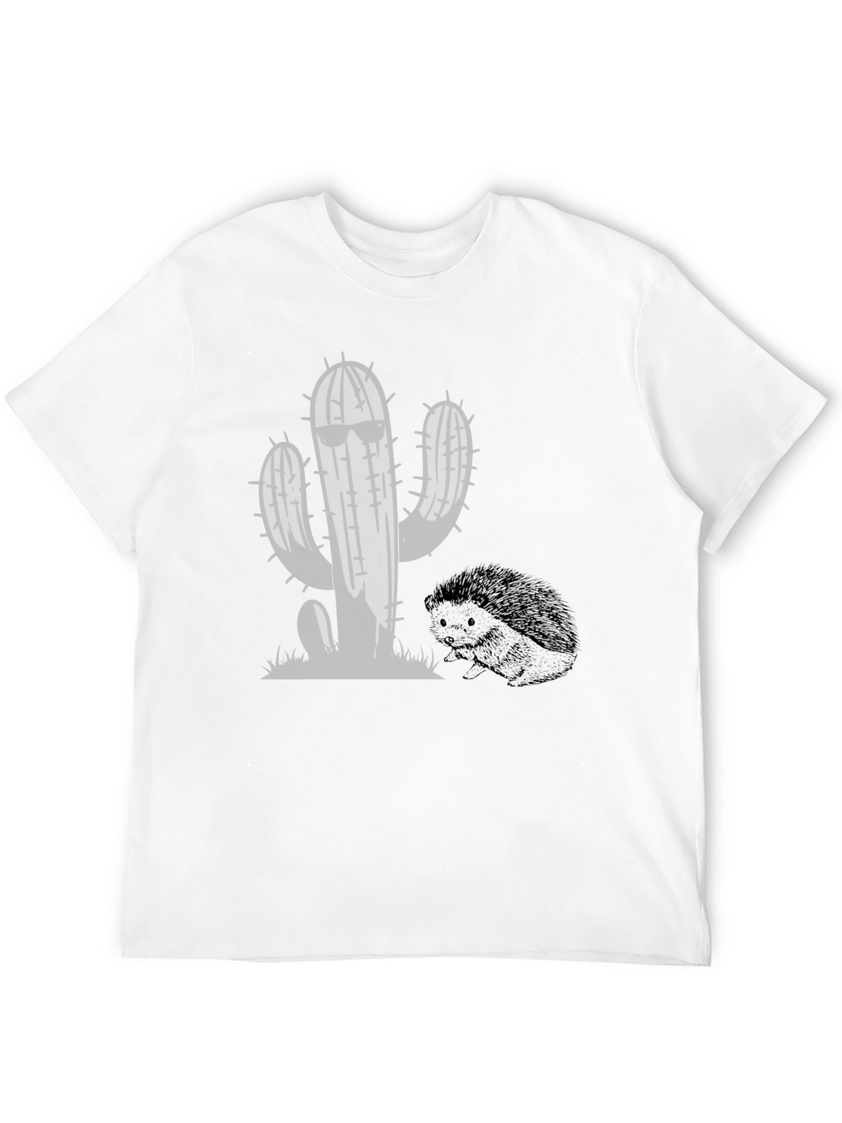 Cool Cactus & Hedgehog Black T-Shirt