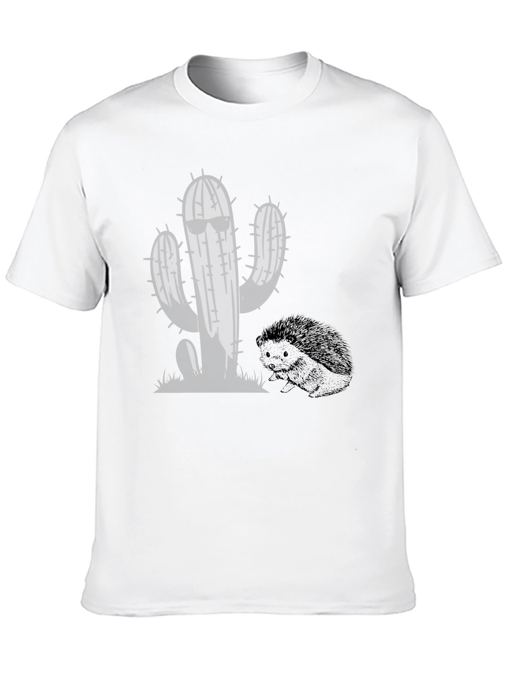 Cool Cactus & Hedgehog Black T-Shirt