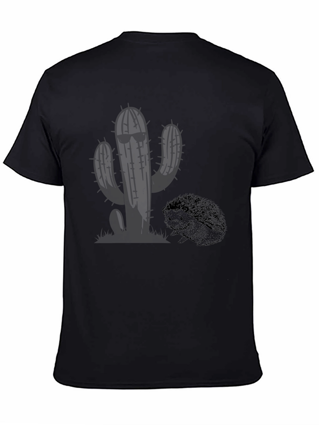 Cool Cactus & Hedgehog Black T-Shirt