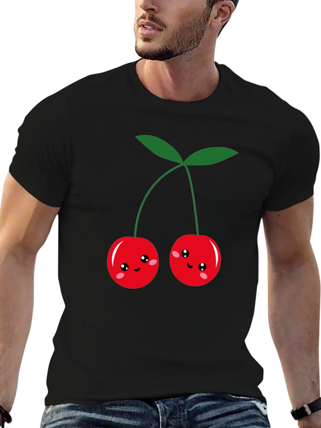 Cute Cherry Graphic Black T-Shirt