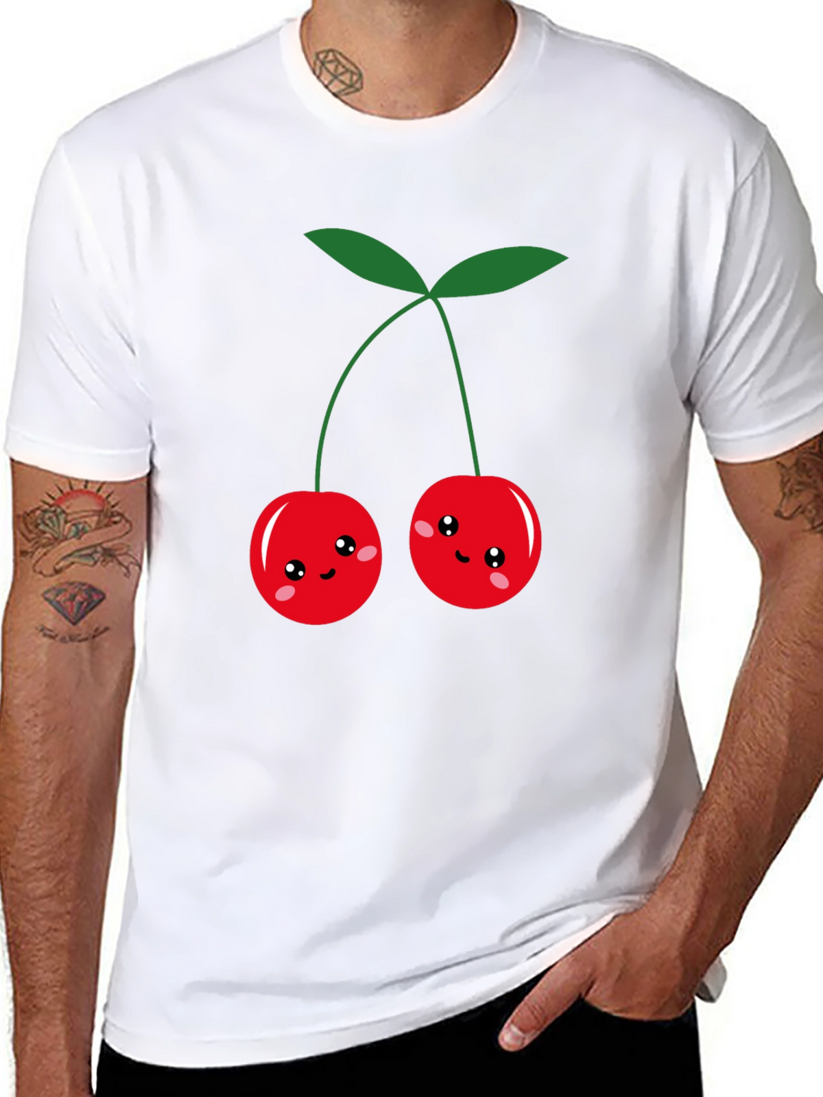 Cute Cherry Graphic Black T-Shirt