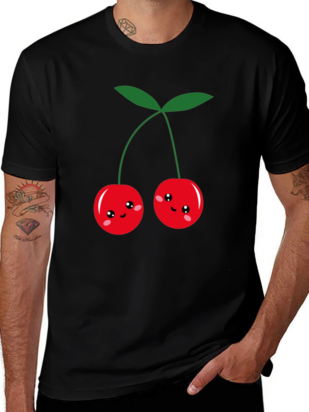 Cute Cherry Graphic Black T-Shirt