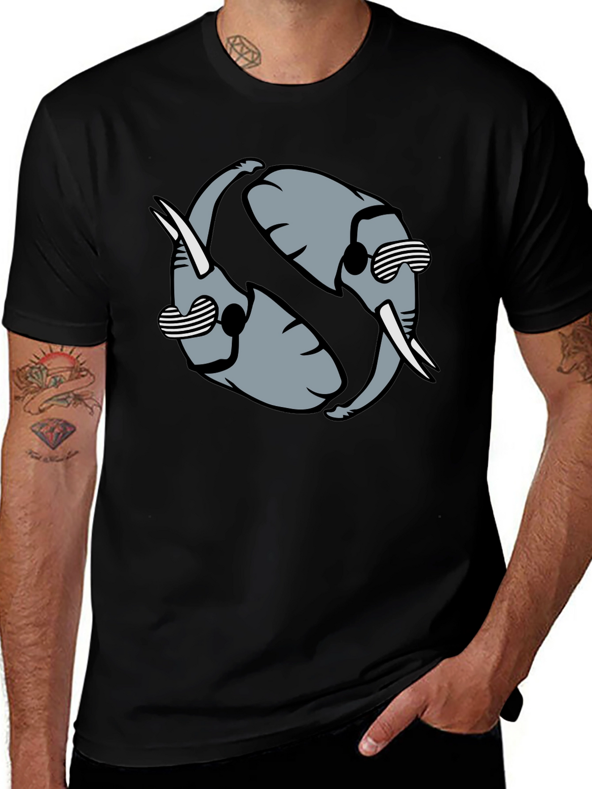 Cool Elephant Yin Yang Graphic Tee - Black