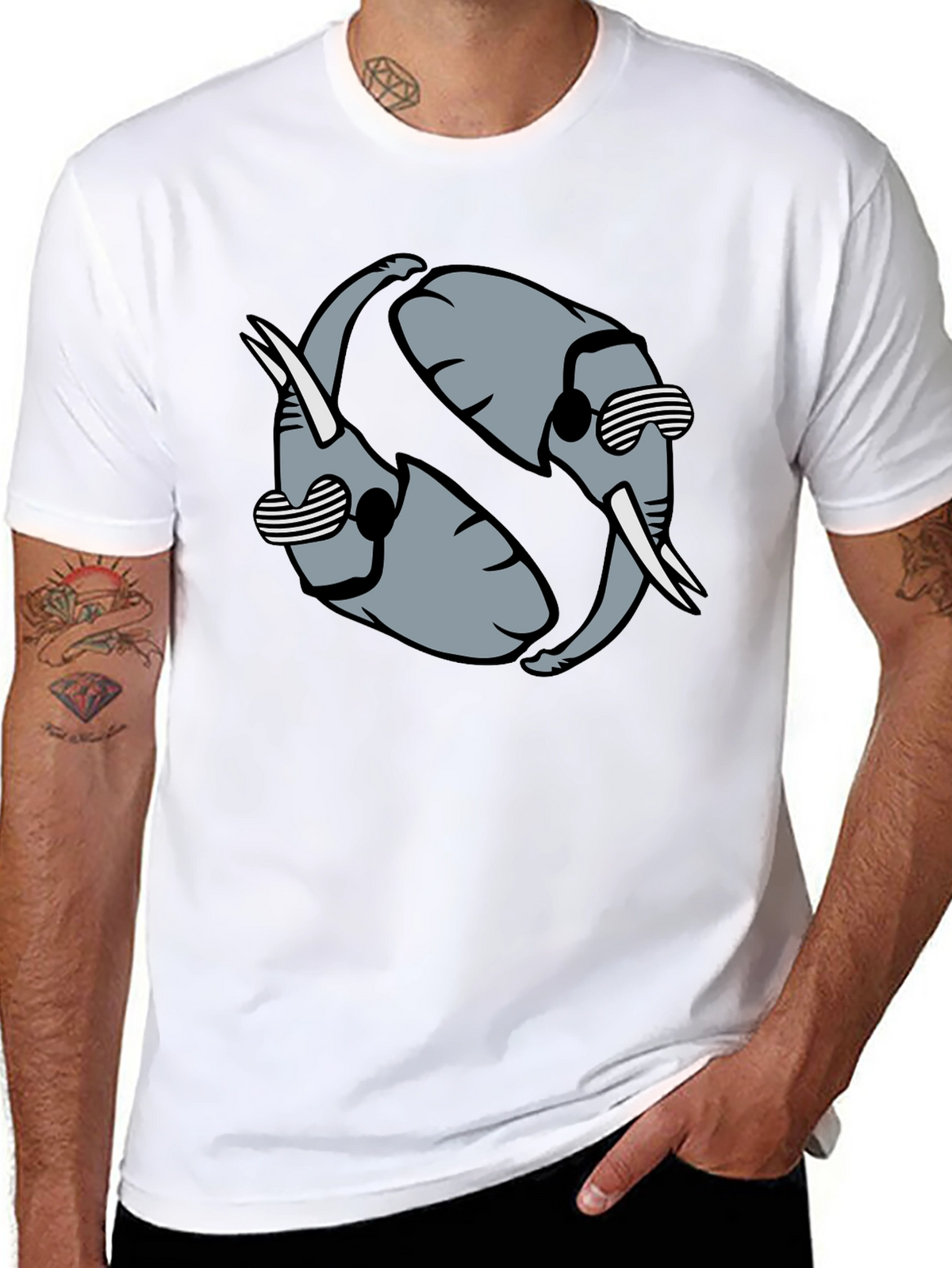 Cool Elephant Yin Yang Graphic Tee - Black