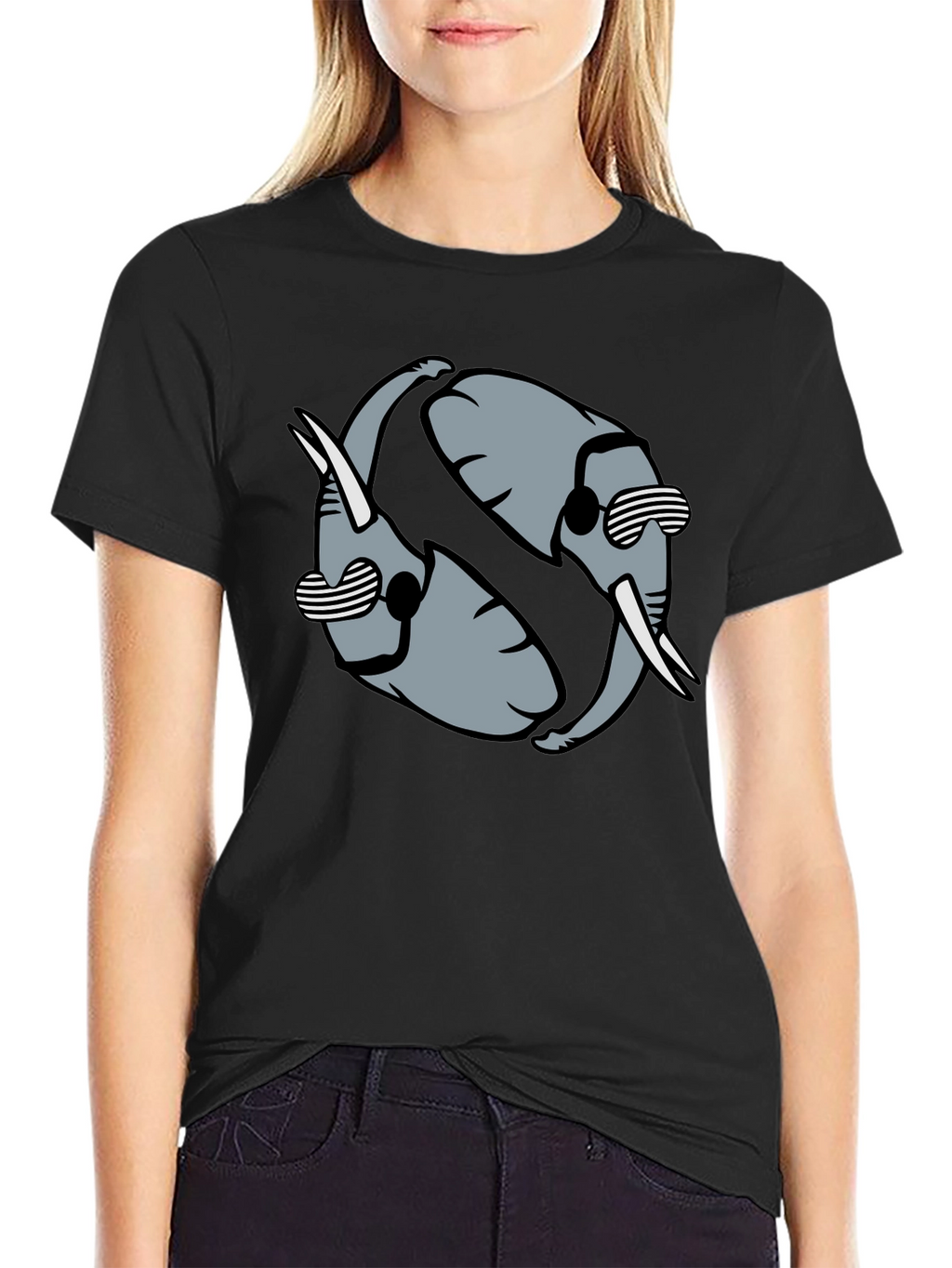 Cool Elephant Yin Yang Graphic Tee - Black