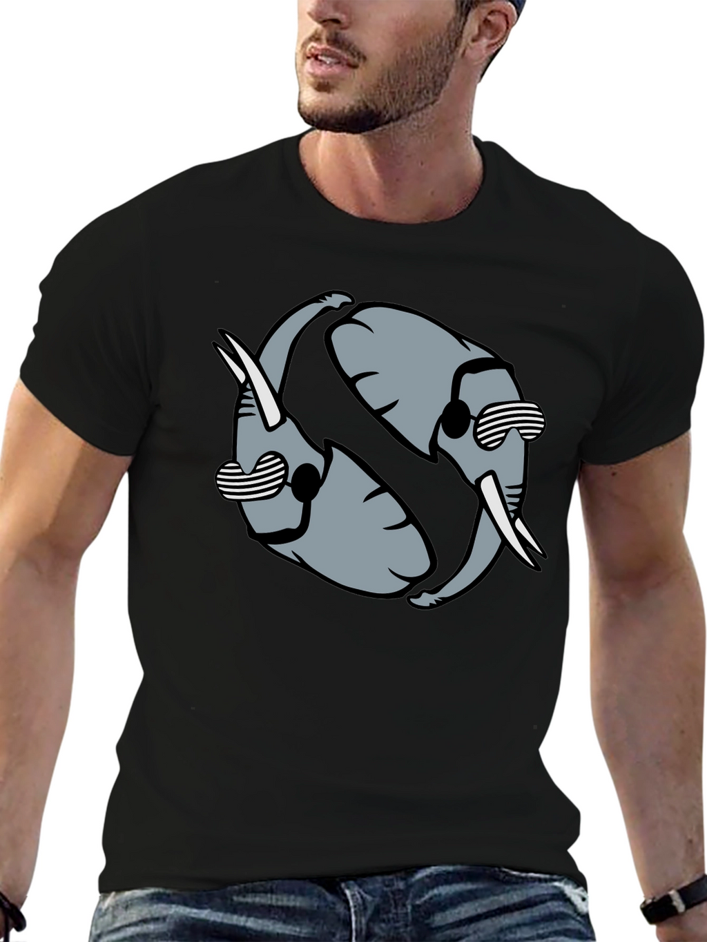 Cool Elephant Yin Yang Graphic Tee - Black