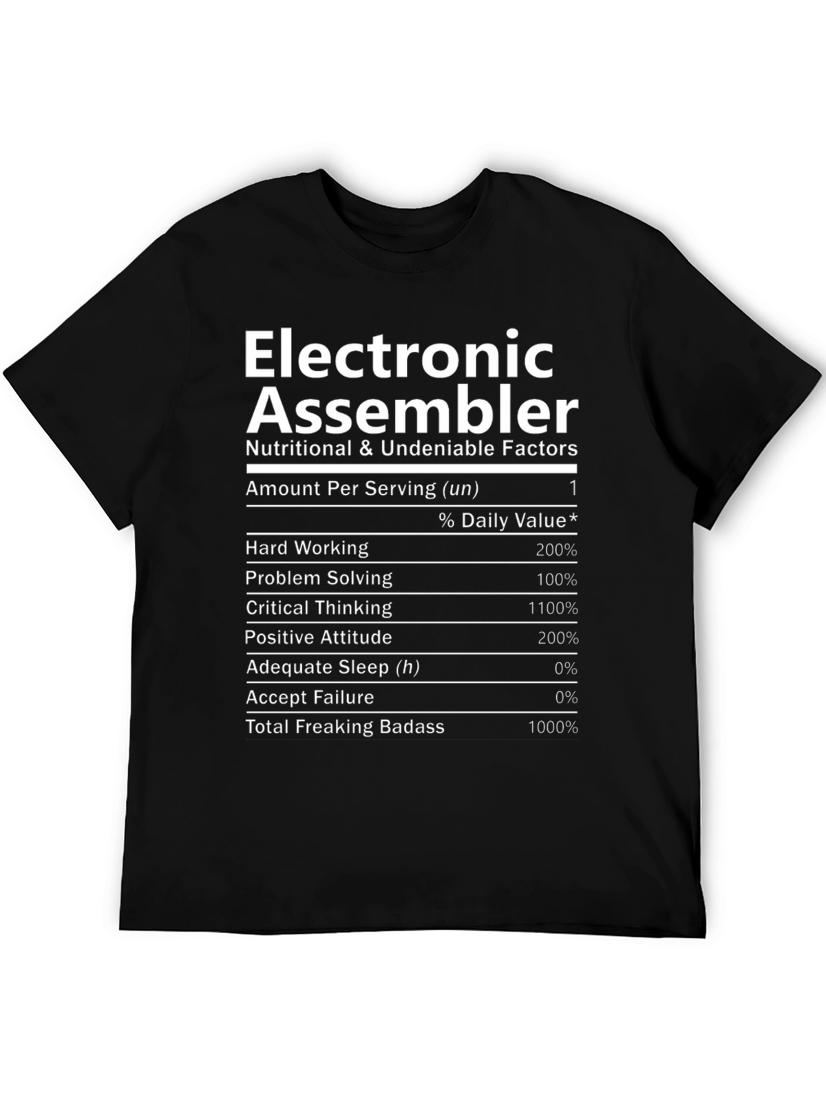 Electronic Assembler Nutrition Facts Black T-Shirt