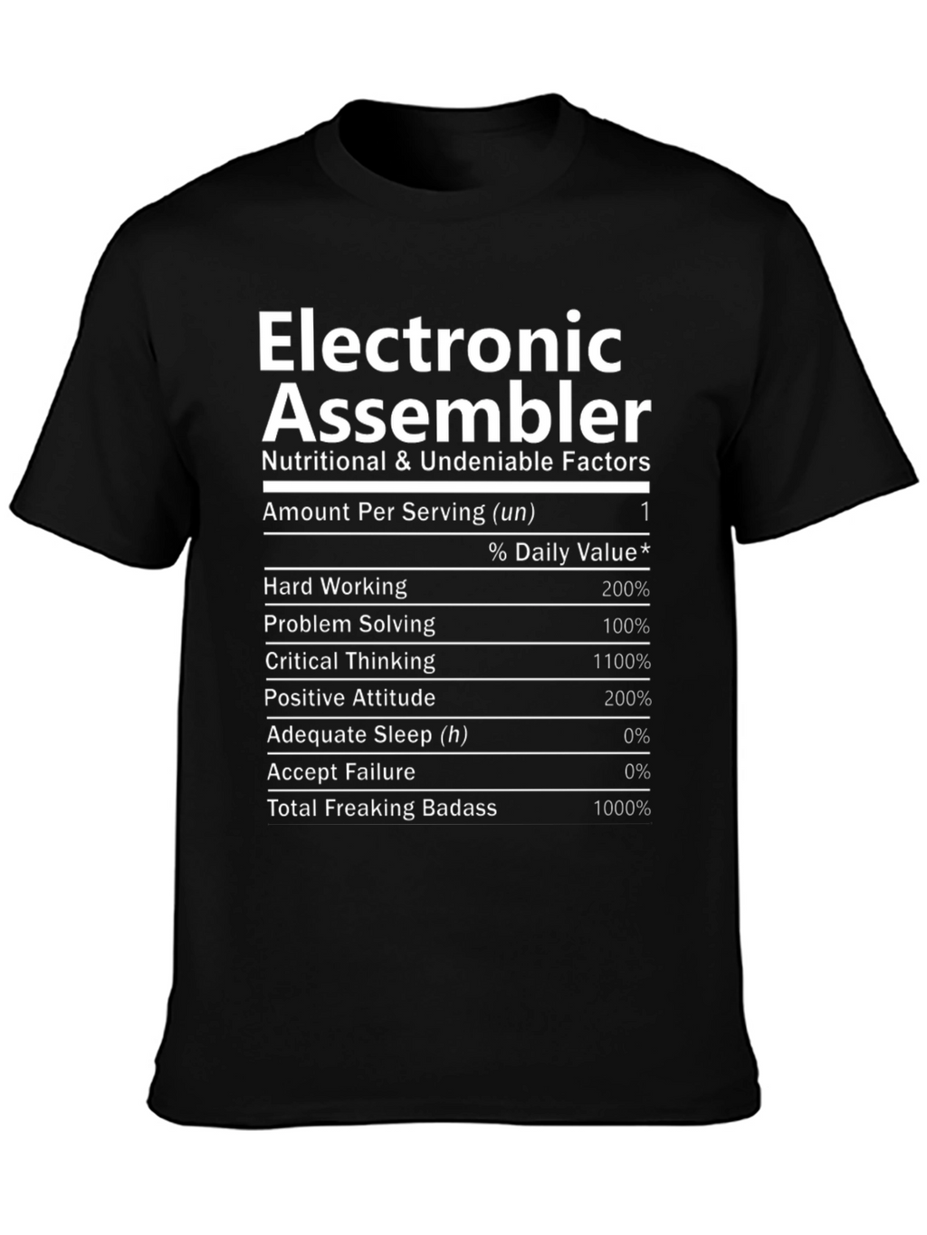 Electronic Assembler Nutrition Facts Black T-Shirt