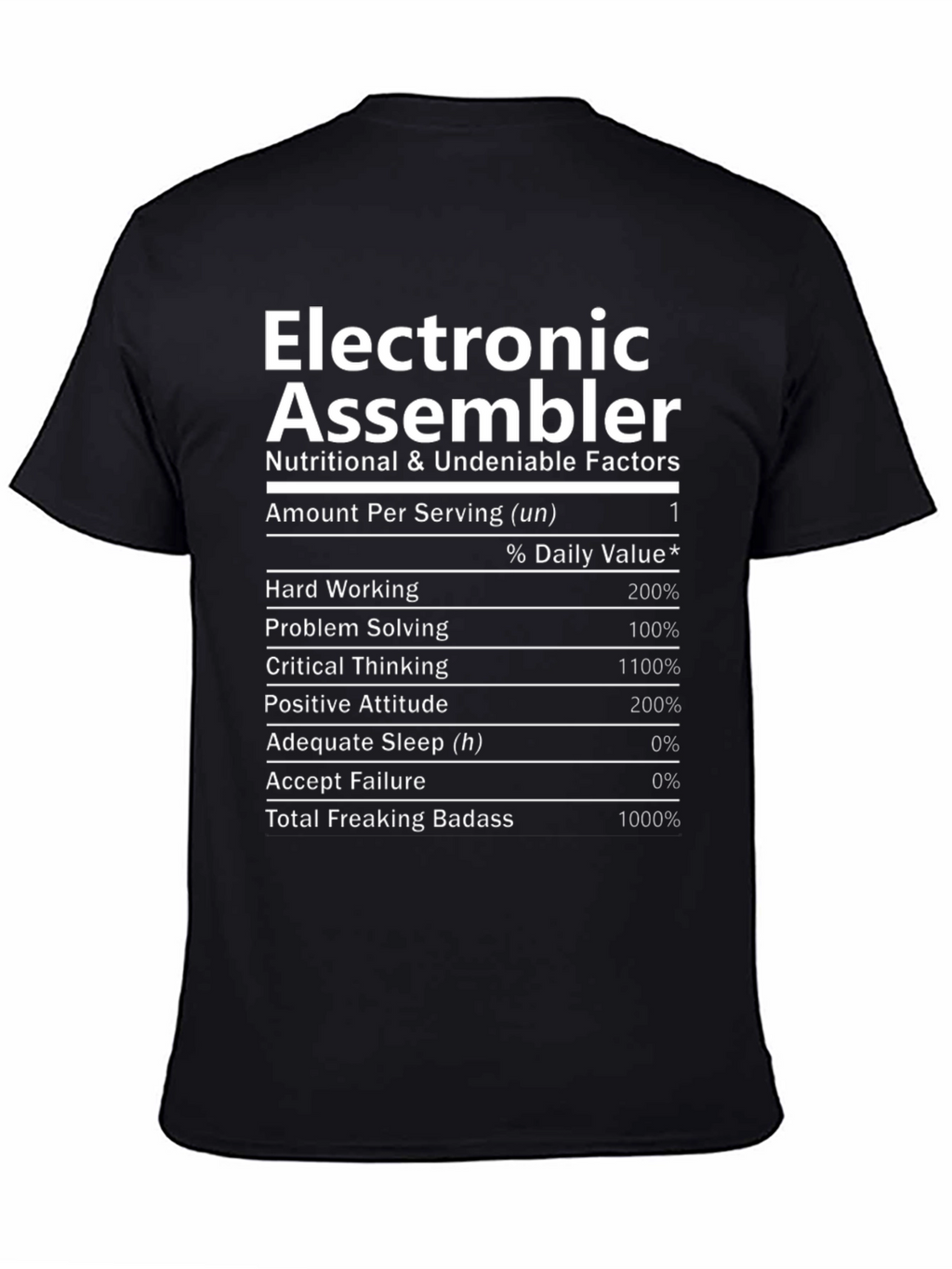 Electronic Assembler Nutrition Facts Black T-Shirt