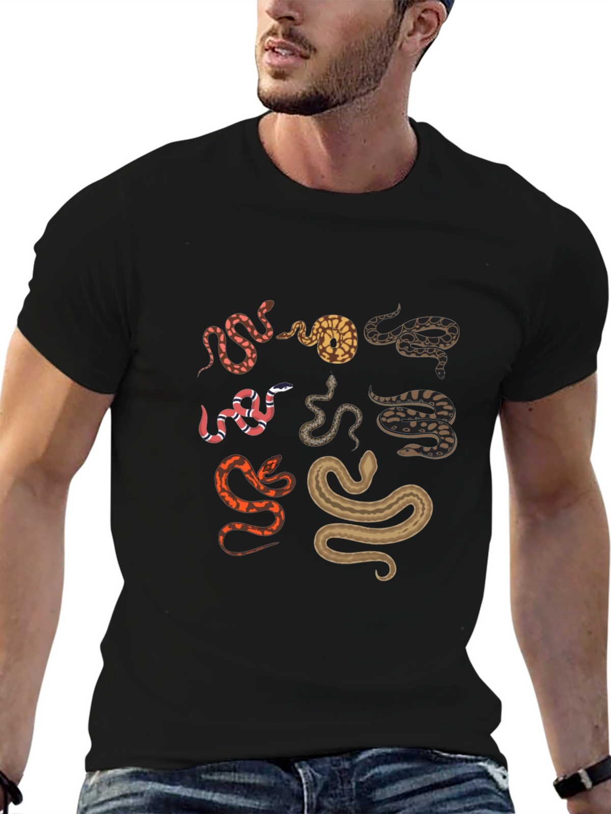 Snake Print Black T-Shirt