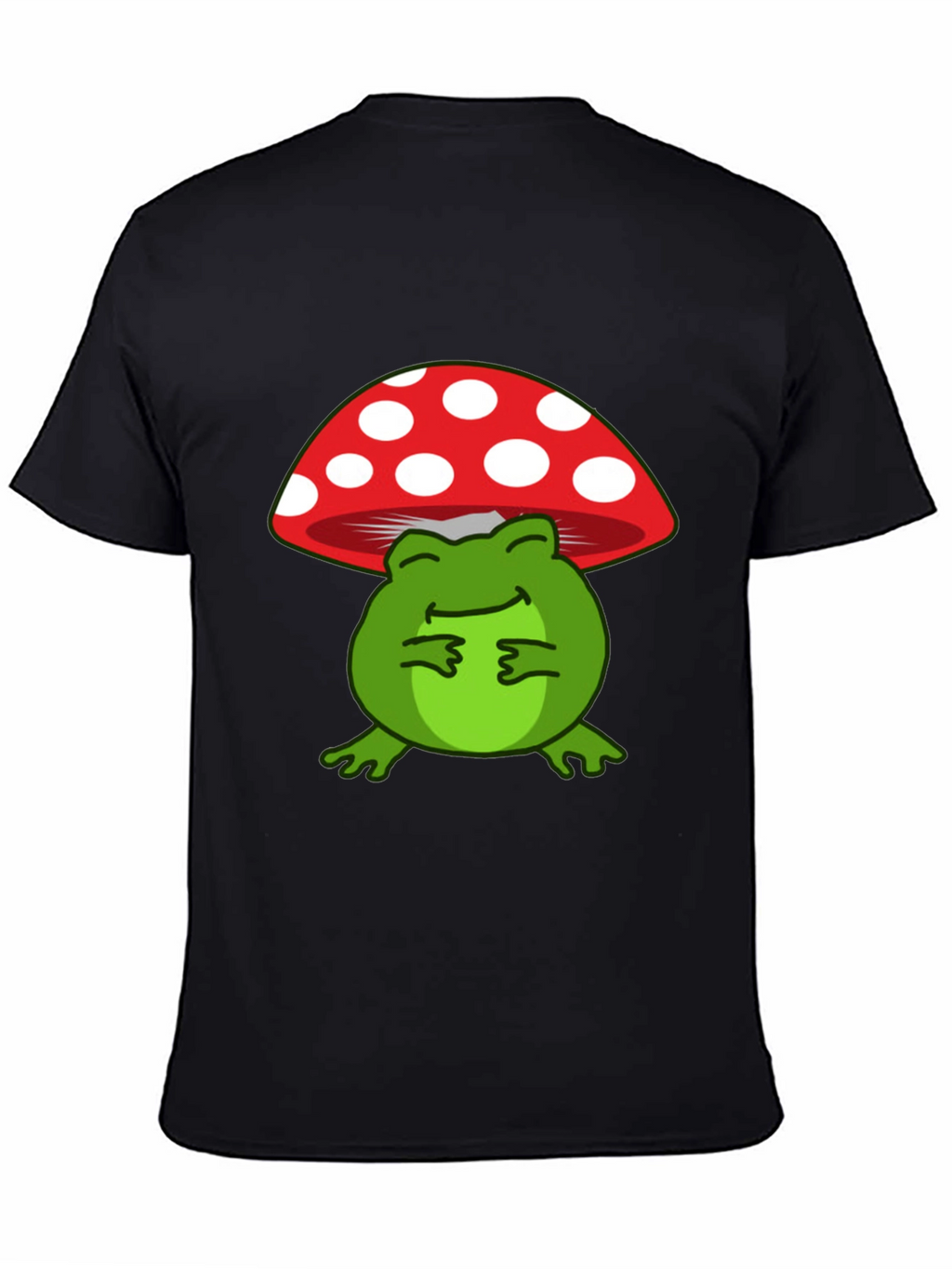 Frog Under Mushroom T-Shirt - Black Cotton Tee