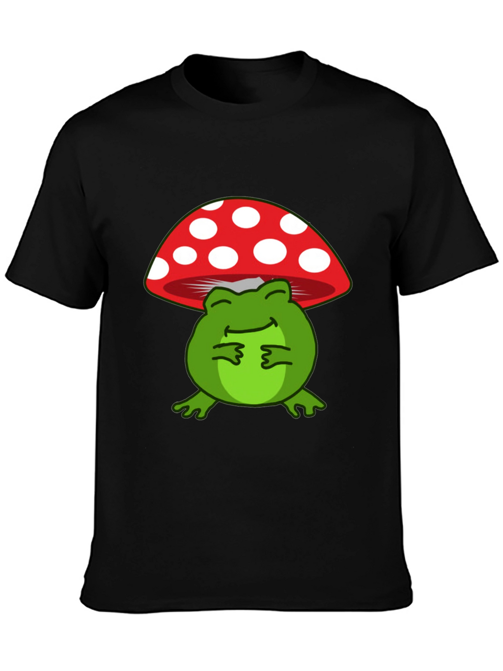 Frog Under Mushroom T-Shirt - Black Cotton Tee