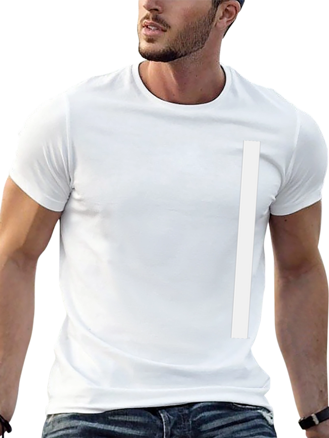 Minimalist Black T-Shirt with White Stripe Design