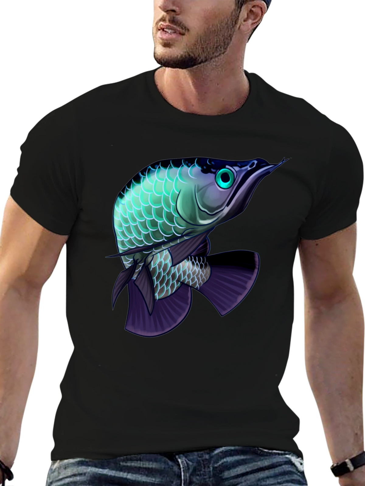 Arowana Fish Graphic Black T-Shirt