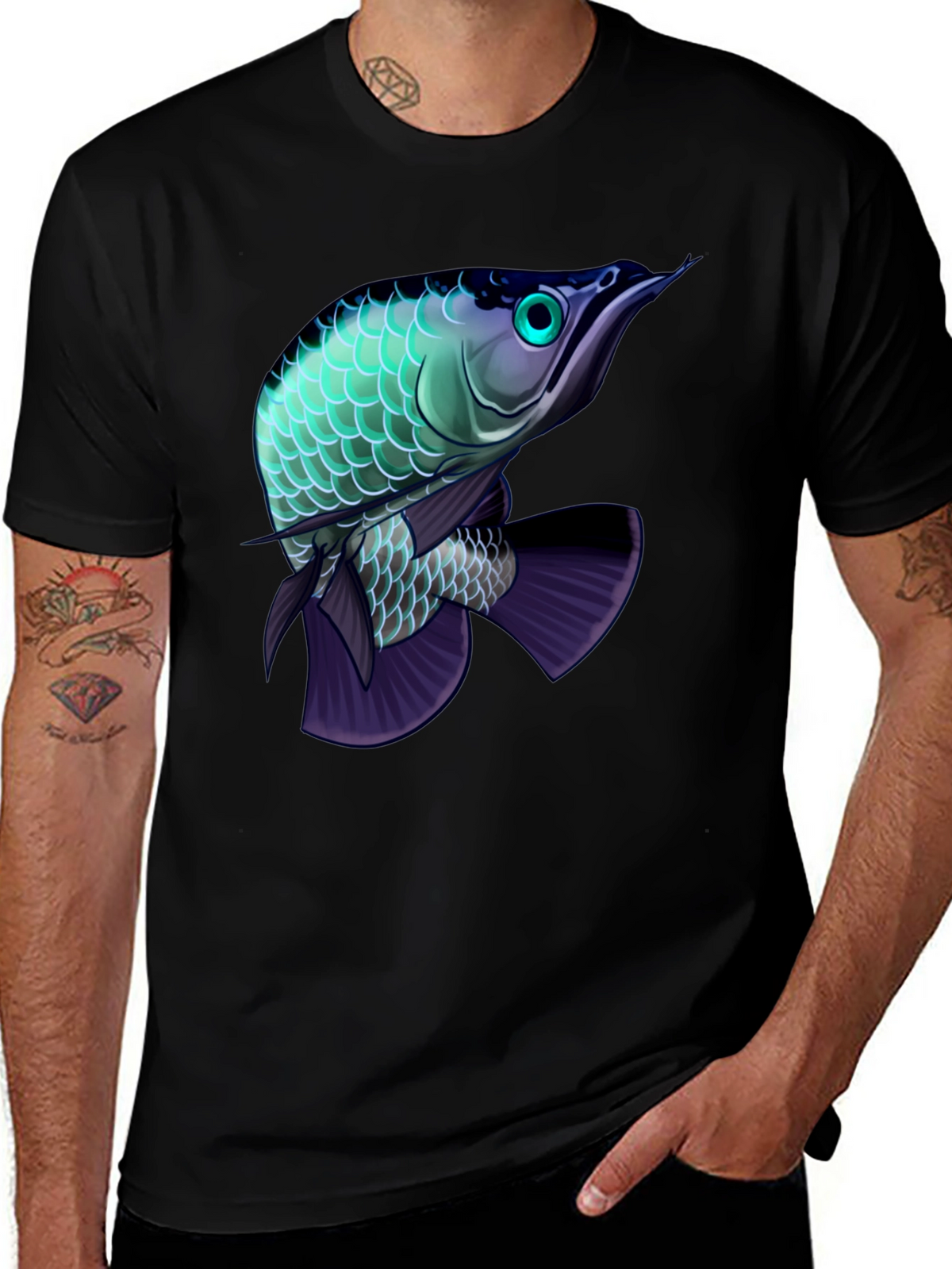 Arowana Fish Graphic Black T-Shirt